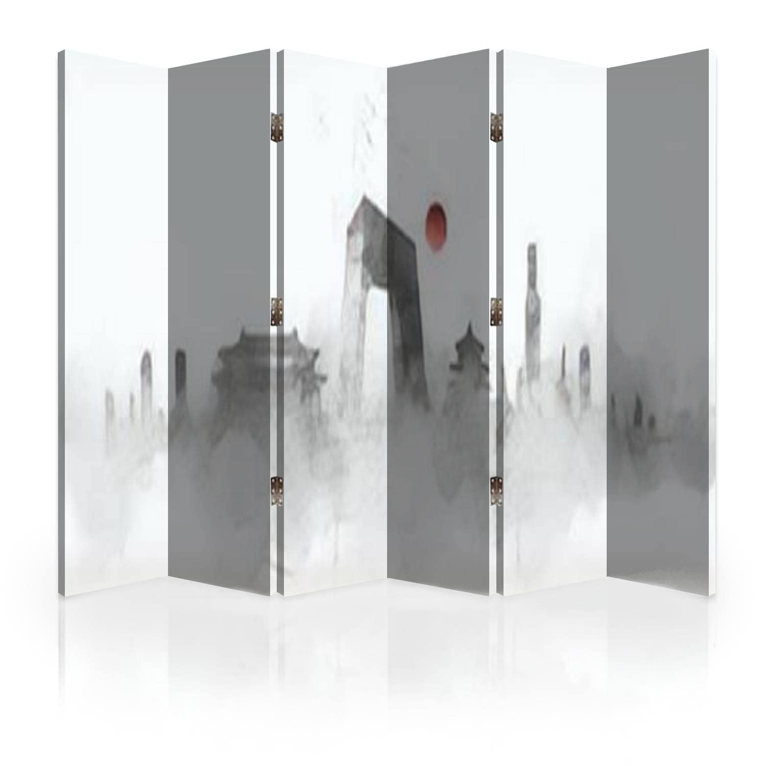 Hand-Painted Canvas Room Divider Screen - 6-Panel Beijing Landmark Folding Privacy Partition for Home & Office | Perfect for Room Separation, Decoration, and Space Organization