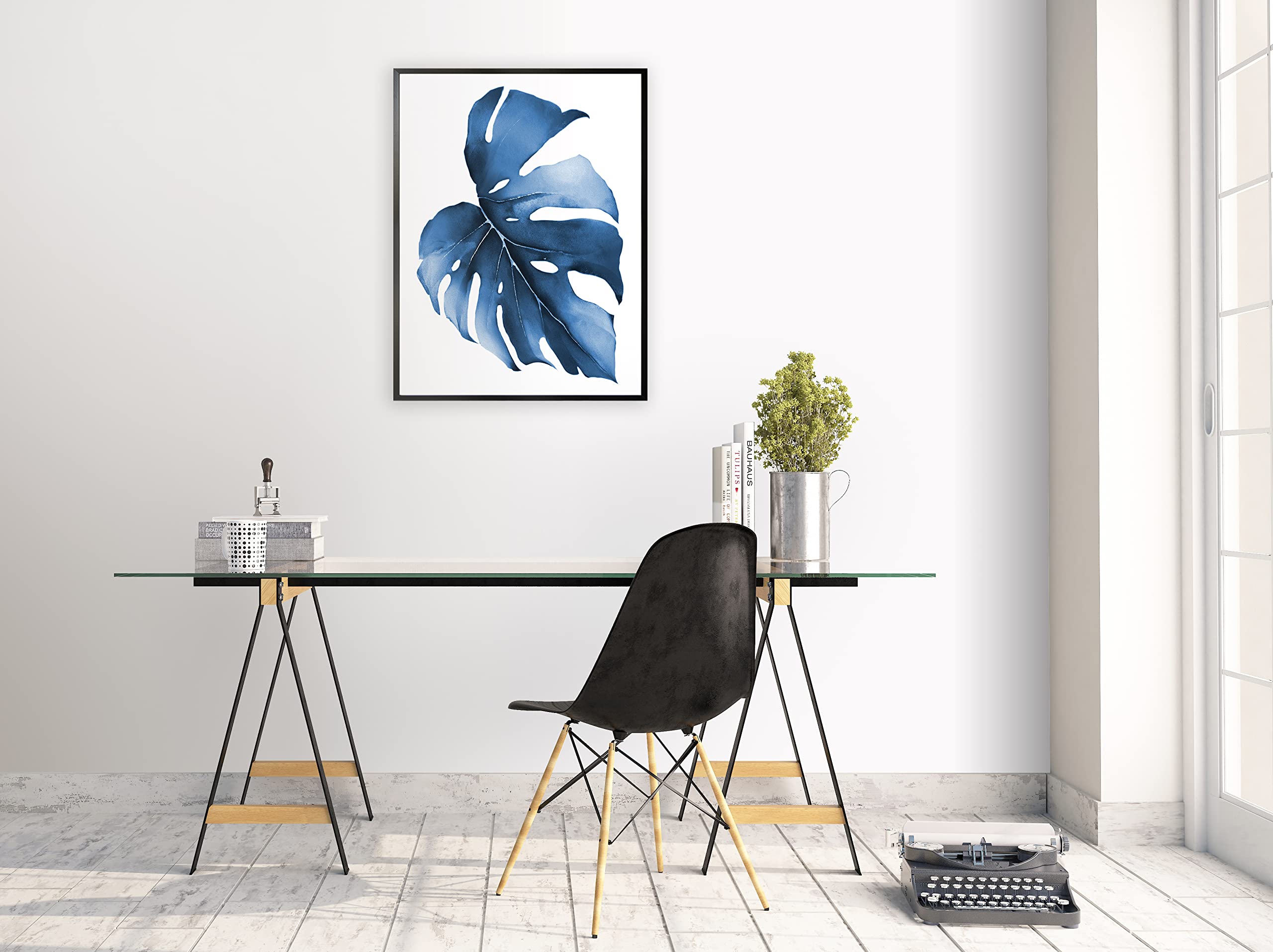 18x24 Blue Leaf Wall Art - Modern Botanical Print for Home Decor | Kitchen, Bedroom, Living Room