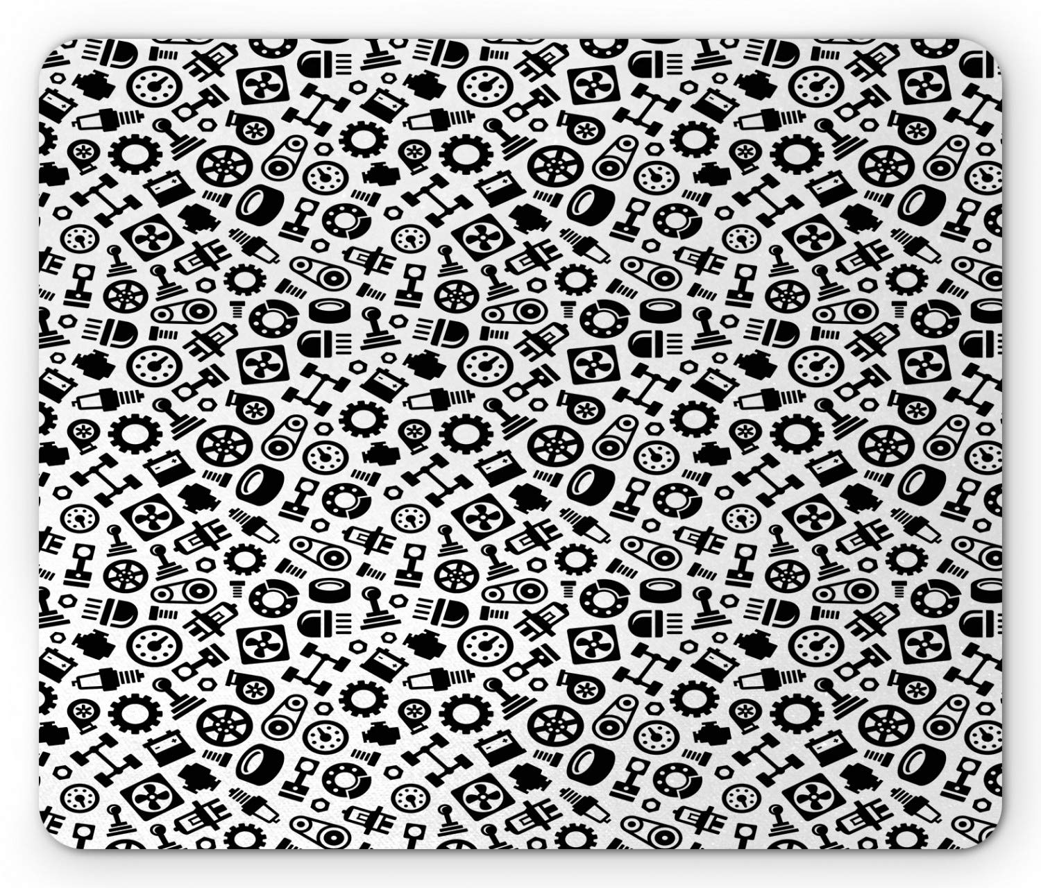 Ambesonne Auto Mechanic Mouse Pad - Non-Slip Rubber Gaming Mousepad with Car Parts Design, Standard Size (Dark Grey/White) | Perfect for Office, Home & Workshop Use