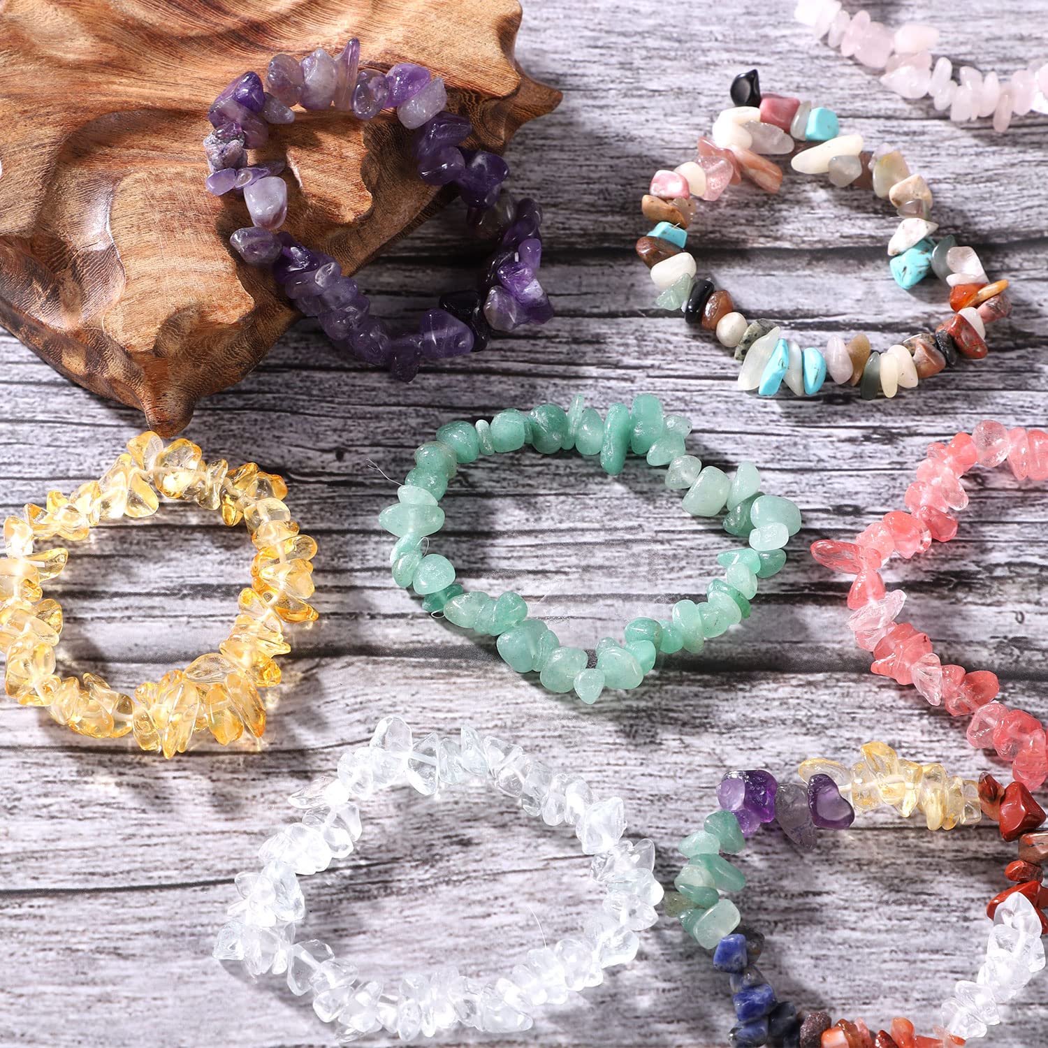 8pcs Natural Colorful Crystal Chakra Bracelets for Women & Men - 7 Chakra Healing Gemstone Bracelet Set with Irregular Crystal Chips | Meditation, Yoga, Spiritual Healing & Positive Energy