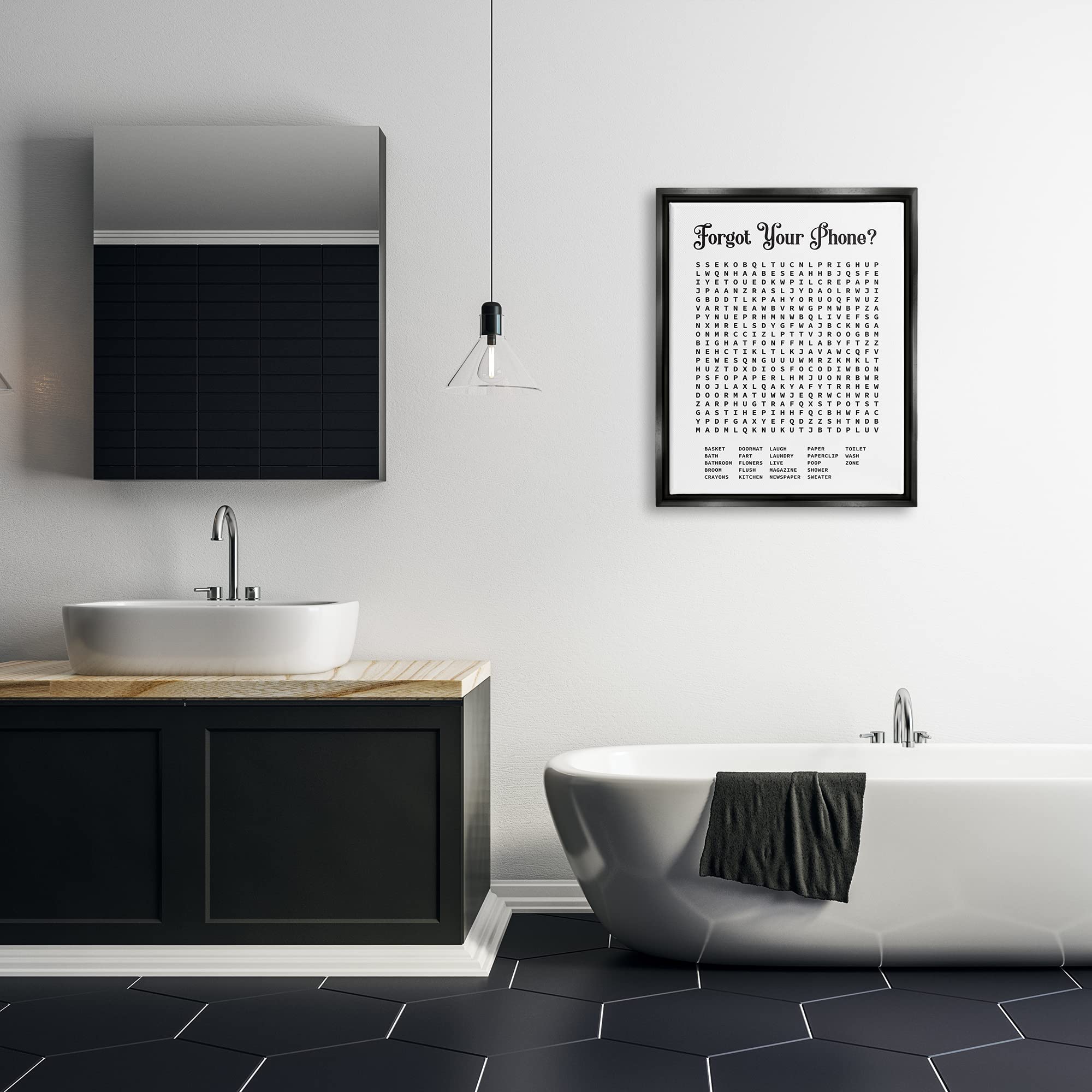 Stupell Industries Phone Crossword Puzzle Bathroom Wall Art - Lettered and Lined Word Design Decor for Home, Office & Gifts | Perfect for Bathroom, Living Room & Bedroom Decor