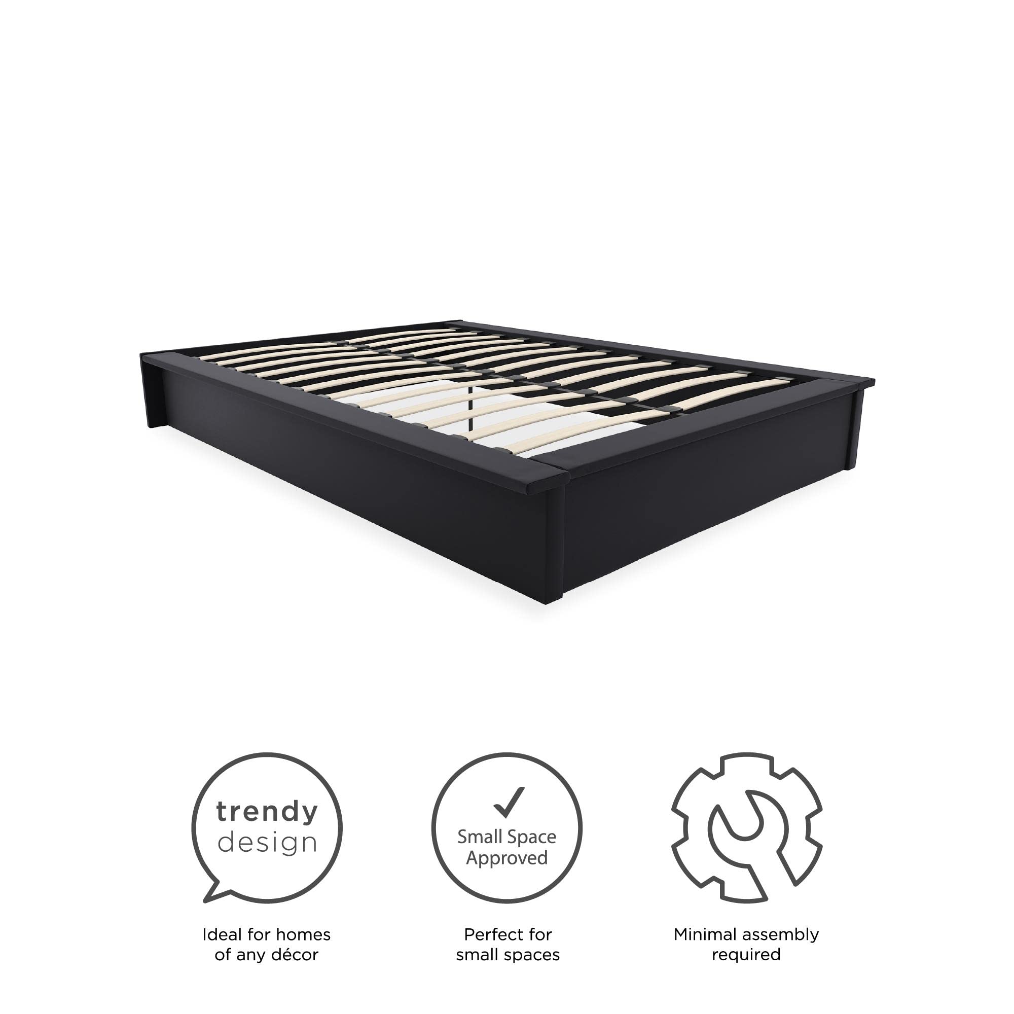 DHP Maven Full Size Upholstered Platform Bed Frame - 11 Inch Height for Elevated Mattress Support, No Box Spring Needed, Black Faux Leather - Perfect for Modern Bedrooms & Guest Rooms