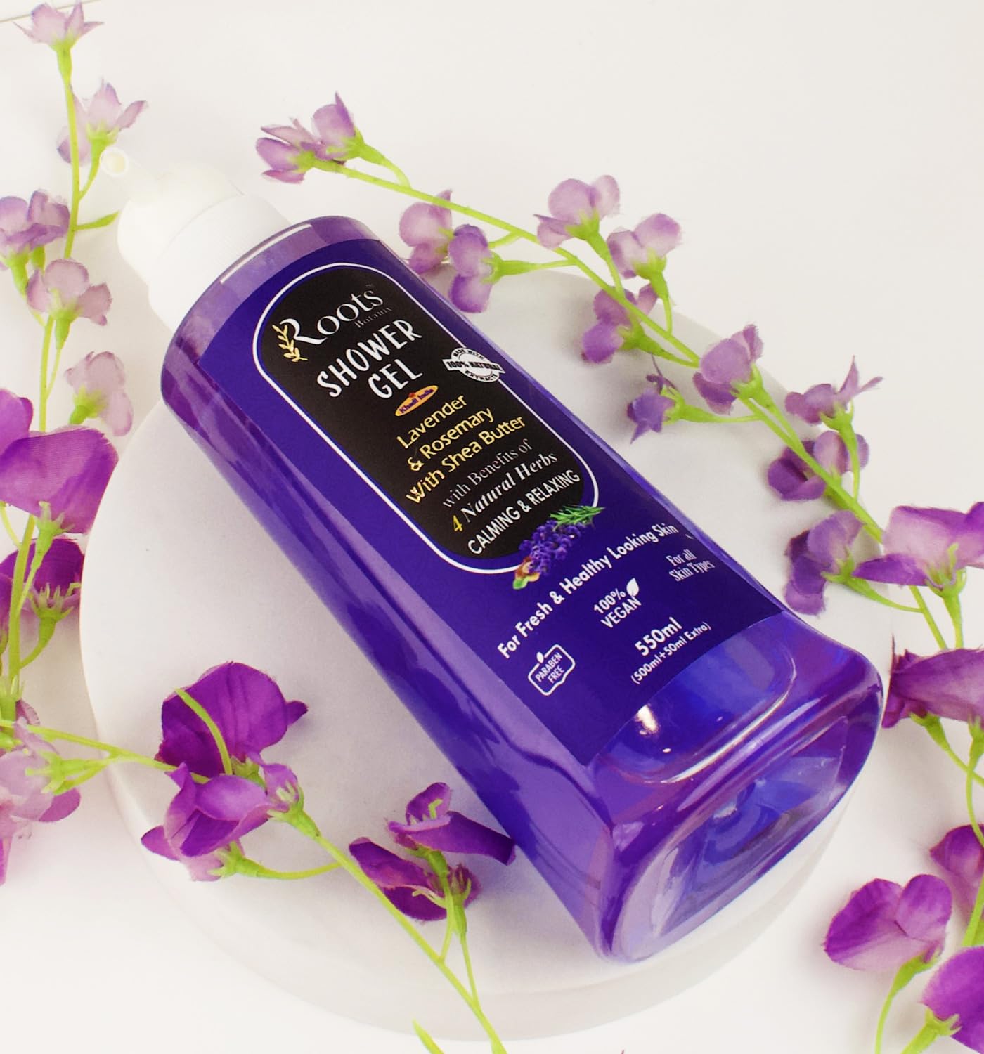 Roots Botanix Lavender Body Wash - Natural Shower Gel for All Skin Types | Paraben & Silicone Free | 18.6oz Hydrating Cleanser for Dry & Sensitive Skin | Relaxing Aromatherapy Bath & Shower Experience
