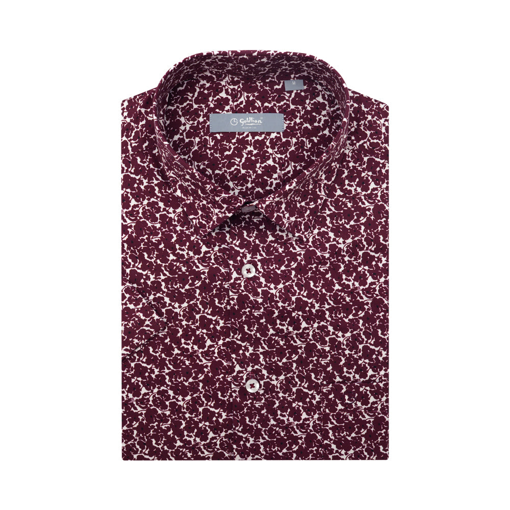 Goldlion Men's Short Sleeve Casual Shirt with Floral Print - Breathable Comfort for Summer, Office & Outdoor Activities