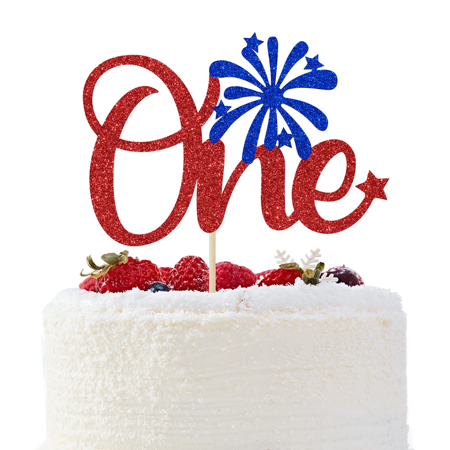 4th of July 1st Birthday Cake Topper - Little Firecracker First Birthday Decor, Gender Reveal & Baby Shower Party Supplies - Red Glitter Cake Decorations for Independence Day Celebrations