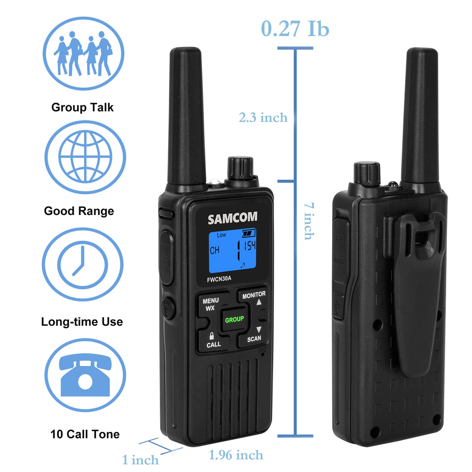 4 Pack Long Range Walkie Talkies for Adults - Rechargeable FRS Two Way Radios with NOAA Weather Alert, VOX, SCAN, Group Call, Flashlight & USB Charger - Perfect for Hiking, Camping, Construction and Outdoor Adventures