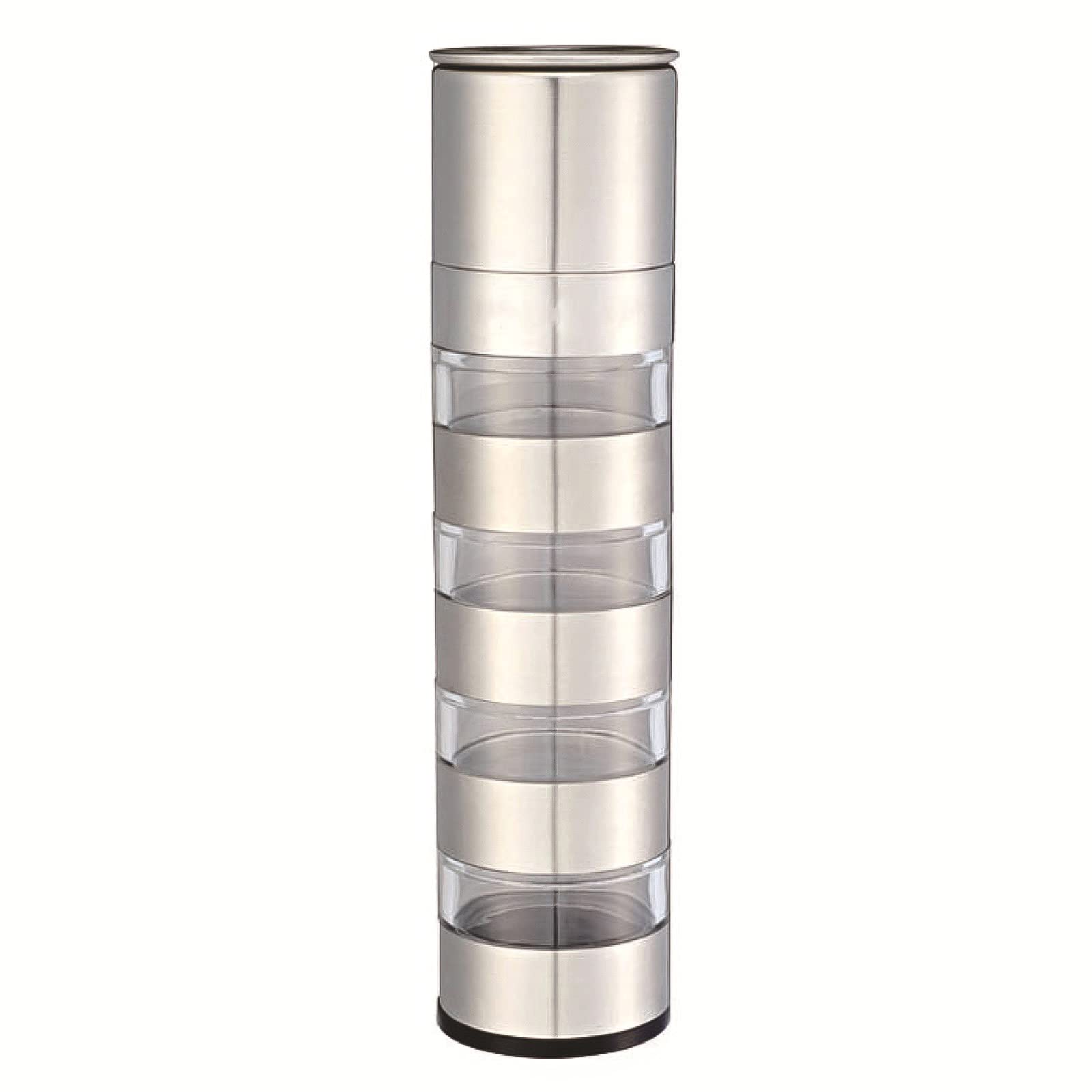 Premium Stainless Steel Spice Bottle Set with 4 Jars & Grinder - Stackable Portable Condiment Storage for Outdoor BBQ, Camping, Picnic & Travel - Perfect for Kitchen, RV & Backpacking Adventures