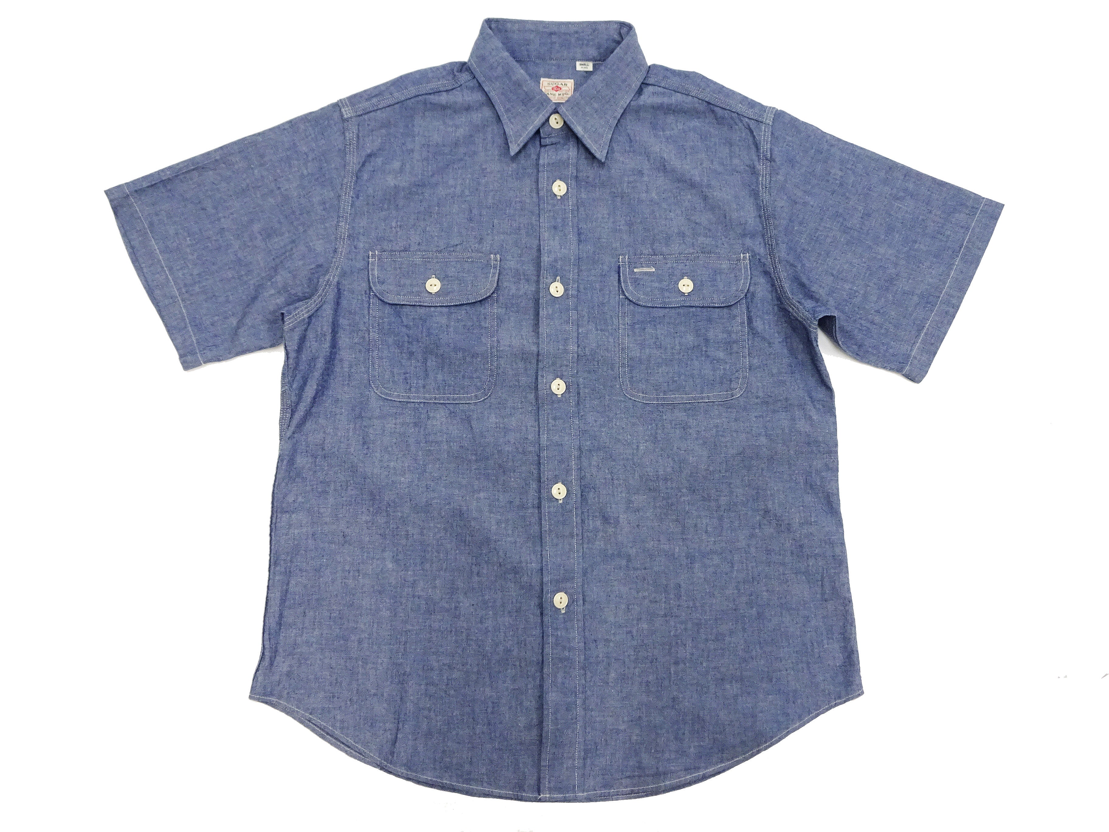 Men's Casual Short Sleeve Sugar Cane Blue Chambray Button-Up Shirt | SC37941 | Lightweight Work & Everyday Wear | Perfect for Office, Outdoor & Summer Outfits