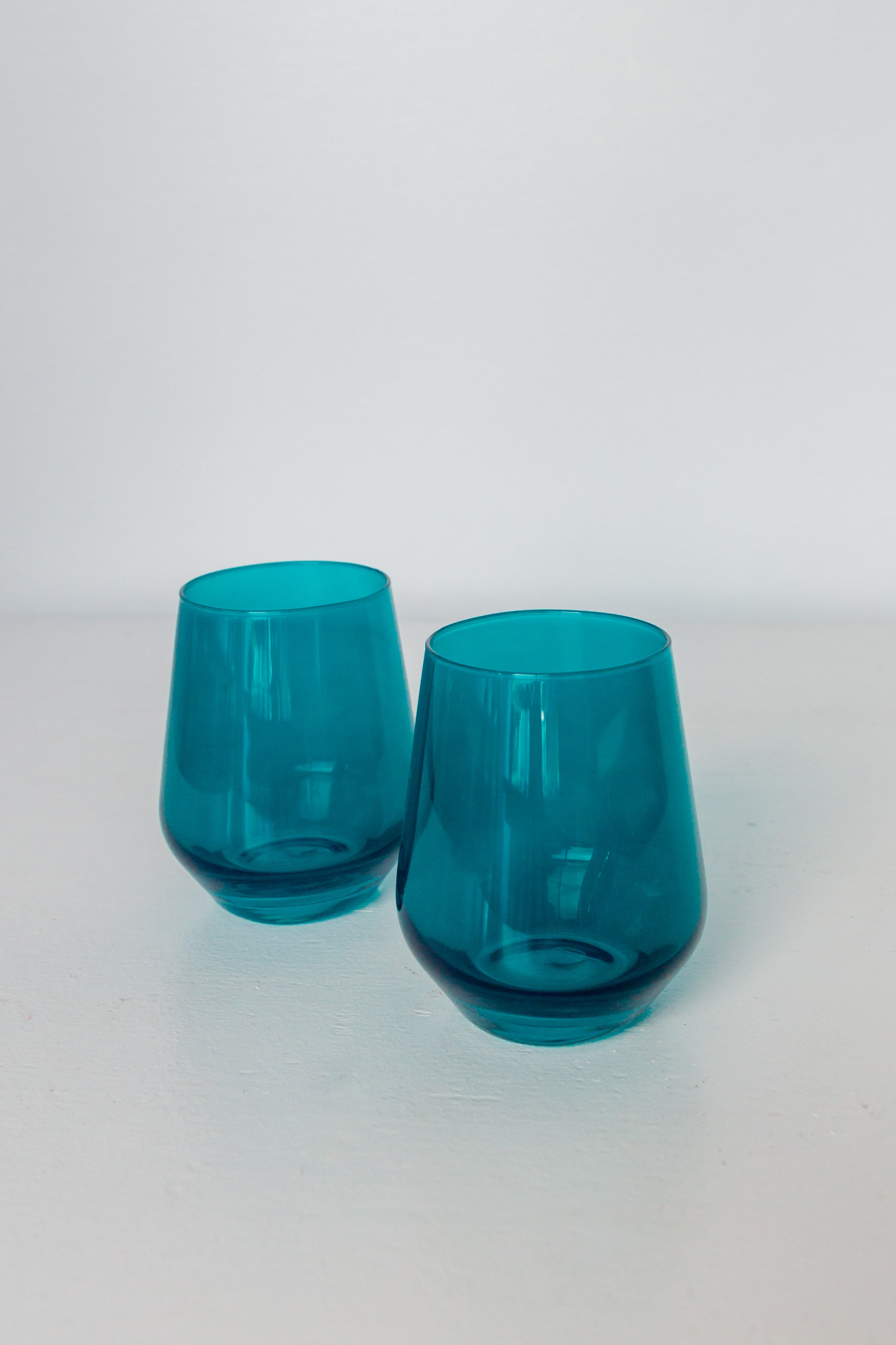 Estelle Stemless Wine Glasses Set of 2 - Teal Colored Unbreakable Crystal Glassware for Red & White Wine - Perfect for Dinner Parties, Wedding Gifts & Home Bar Accessories