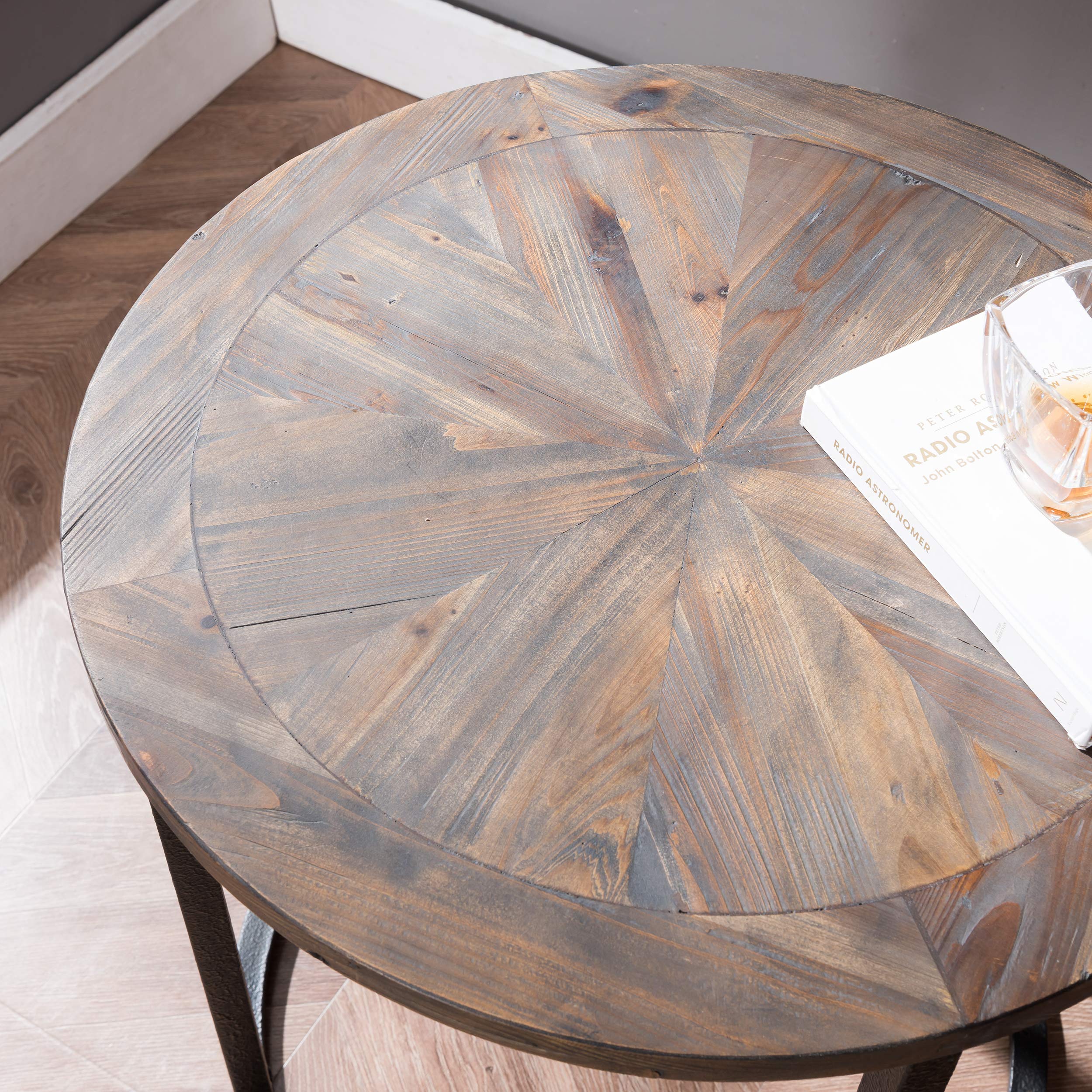 SEI Furniture Landsmill Round Industrial End Table - Natural Wood Finish, Side Table for Living Room, Bedroom, or Office - Perfect for Coffee, Books, and Decor