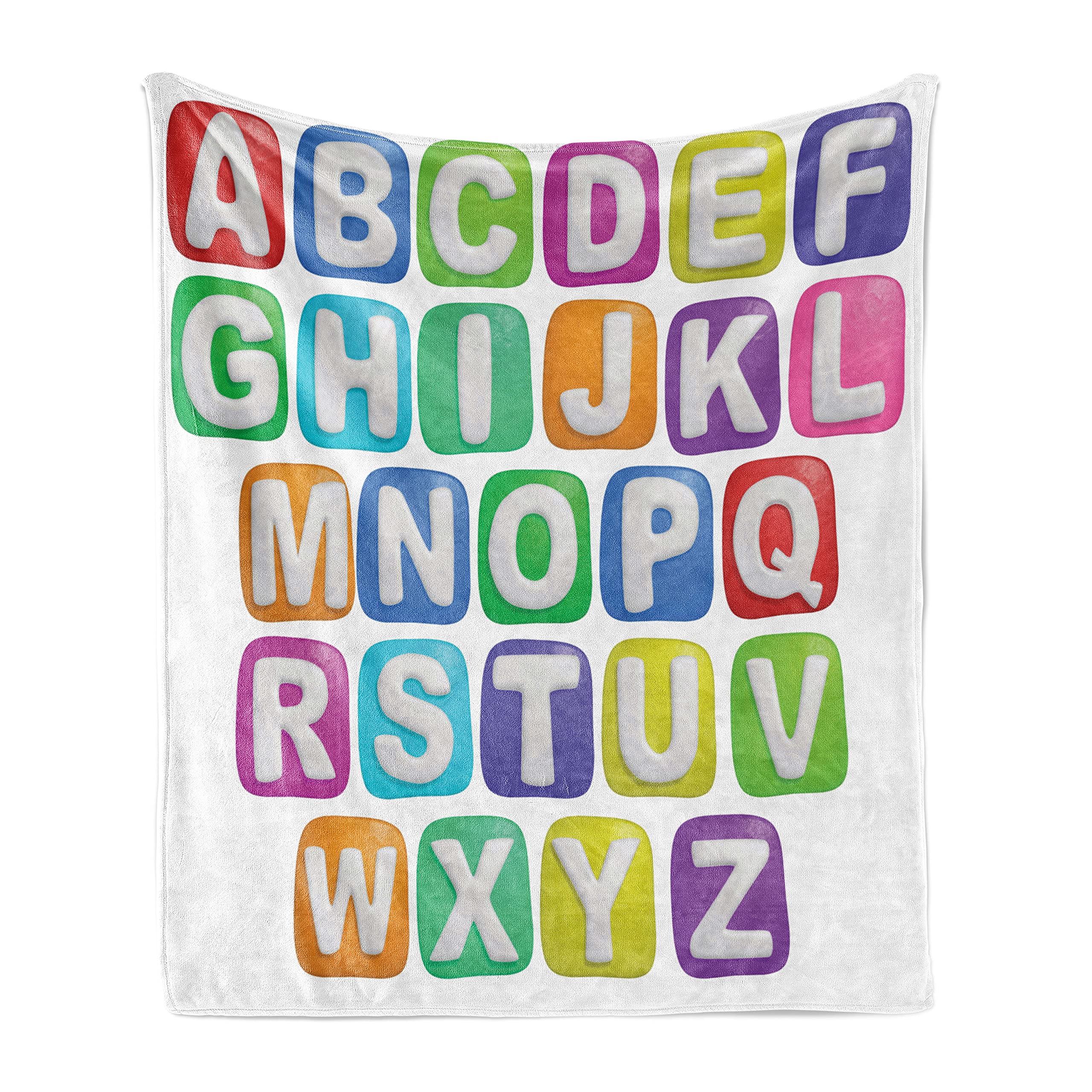 Ambesonne Alphabet Throw Blanket - Colorful Cartoon Letter Design Soft Flannel Fleece Blanket for Couch, Sofa & Bed - 50