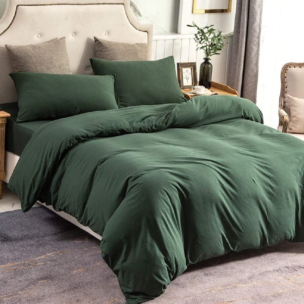 Forest Green Duvet Cover Set with Button Closure - 100% Soft Cotton Luxury Bedding for King/Queen/Full Size - Ultra Cozy & Breathable for Master Bedroom, Guest Room or Dorm