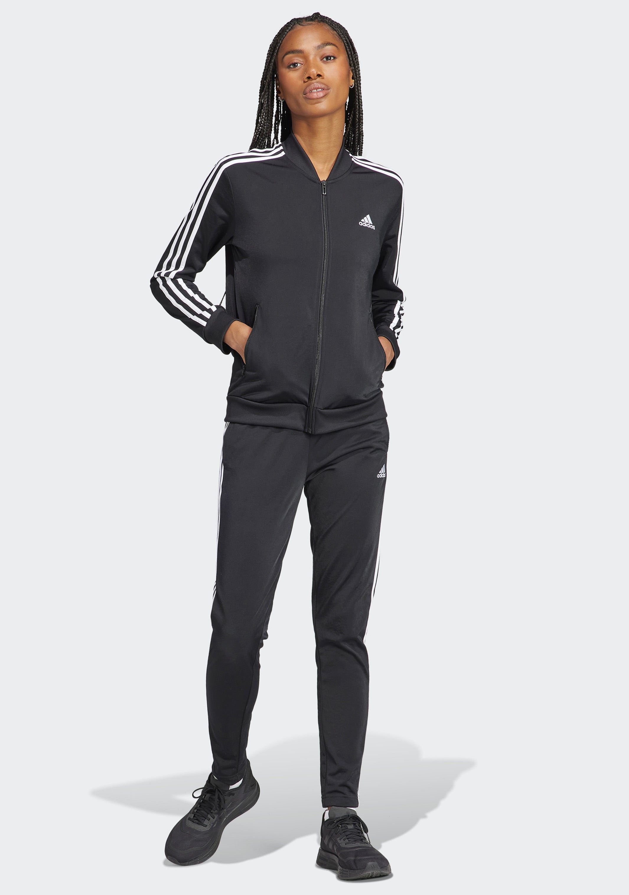 Adidas Women's Essentials 3-Stripes Tracksuit Set - Comfortable Athletic Outfit for Running, Gym & Casual Wear | Black/White Sportswear