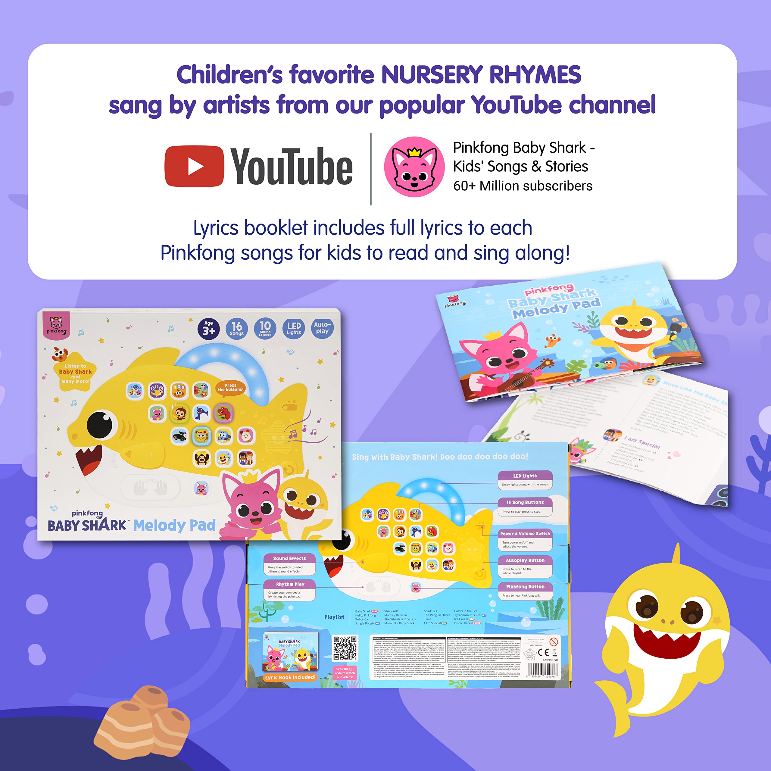 Baby Shark Melody Pad with Lyrics Booklet - Interactive Learning Toy for Toddlers | Educational Musical Toy & Baby Shark Gift for Kids | Perfect for Playtime, Early Childhood Development & Birthday Presents