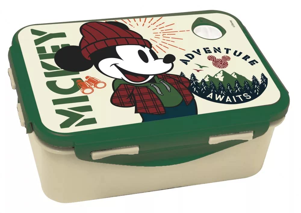 Premium Mickey Mouse 'Adventure Waits' Lunch Box - 16cm Small Plastic Sandwich Container for Kids (2021 New) - Perfect for School, Picnics & Travel