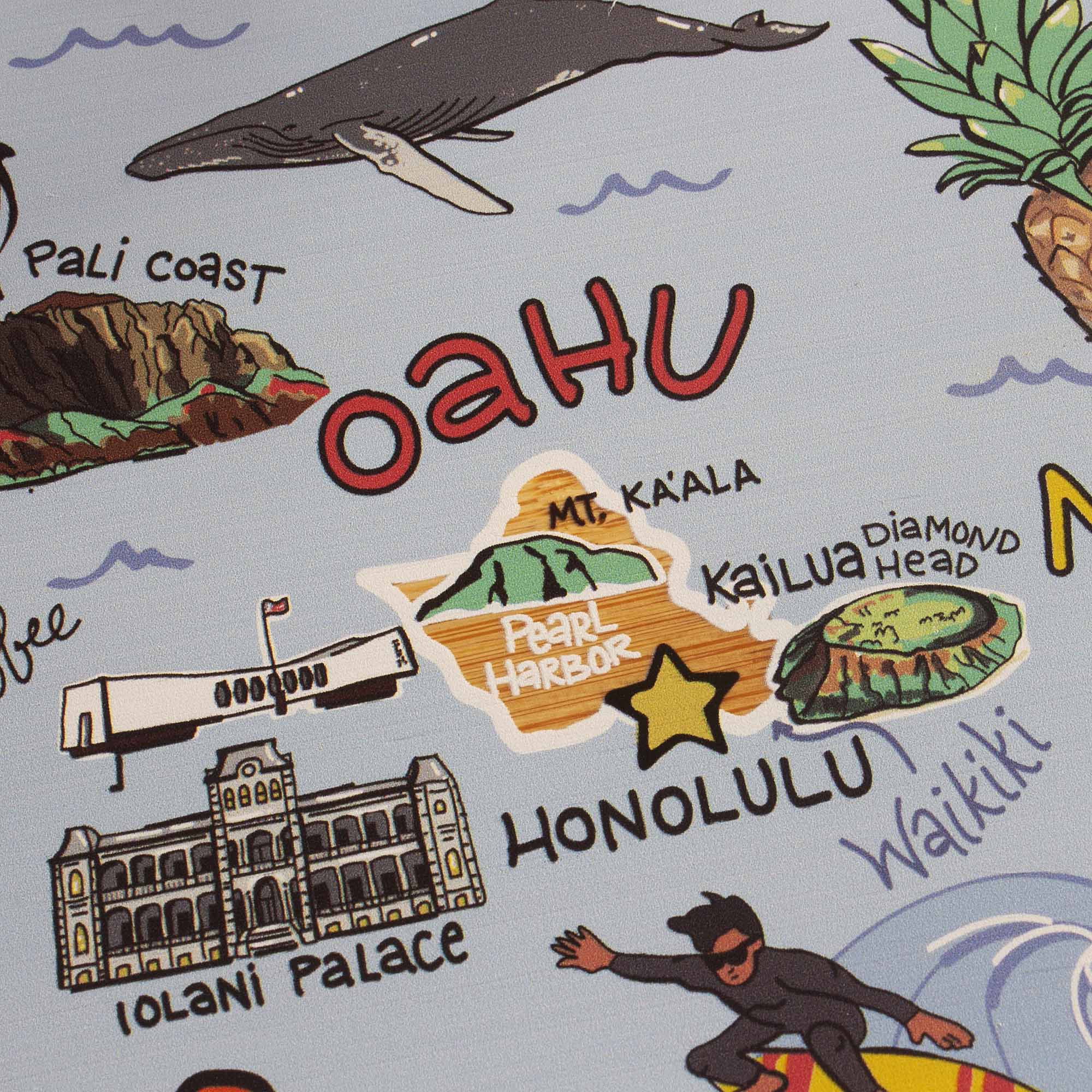Hawaiian Islands Wooden Cutting Board with Fish Kiss™ Artwork - Perfect for Kitchen Decor & Serving Charcuterie
