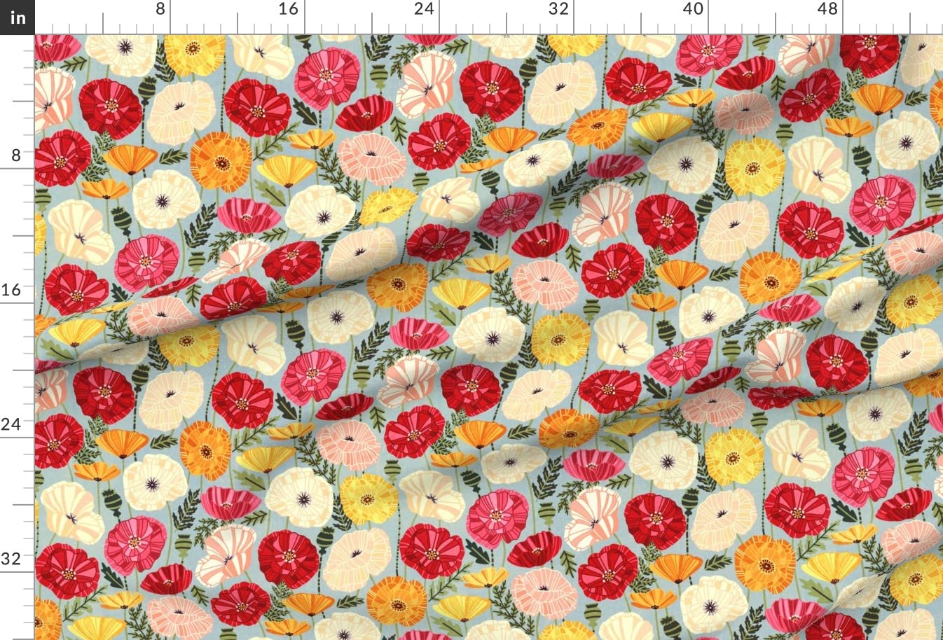 Floral Printed Velvet Fabric - Flowers Field Garden Spring Leaves Design for Upholstery, Home Decor & Apparel | Fat Quarter Fabric for DIY Projects, Quilting, and Sewing