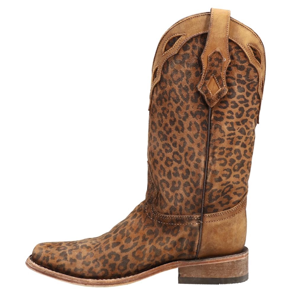 Women's Cheetah Print Embroidered Square Toe Cowgirl Boots - Mid Calf Casual Western Boots with 1-2