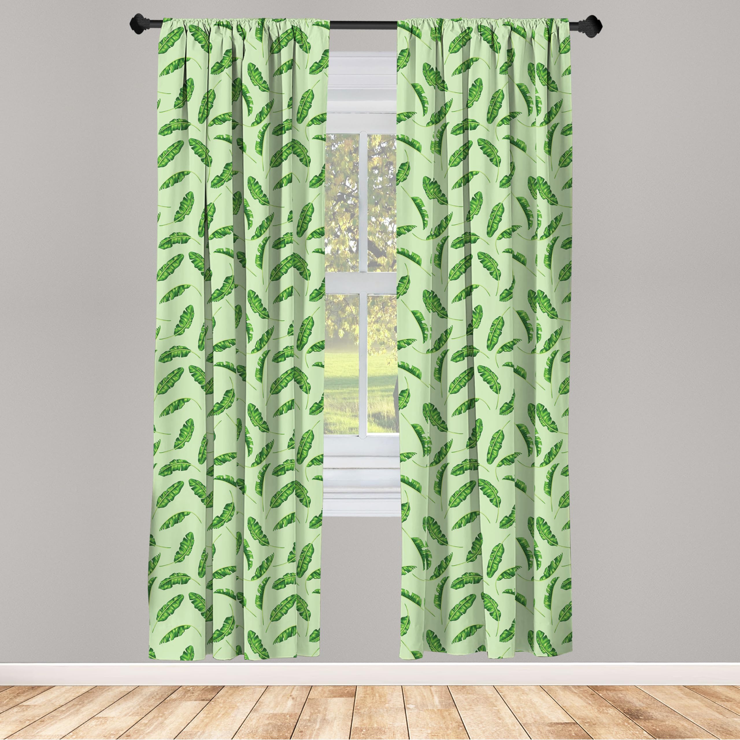Ambesonne Tropical Jungle Curtains - Palm Leaf & Oceanic Climate Design, Rainforest Inspired Window Treatments for Living Room & Bedroom, 2 Panel Set (28