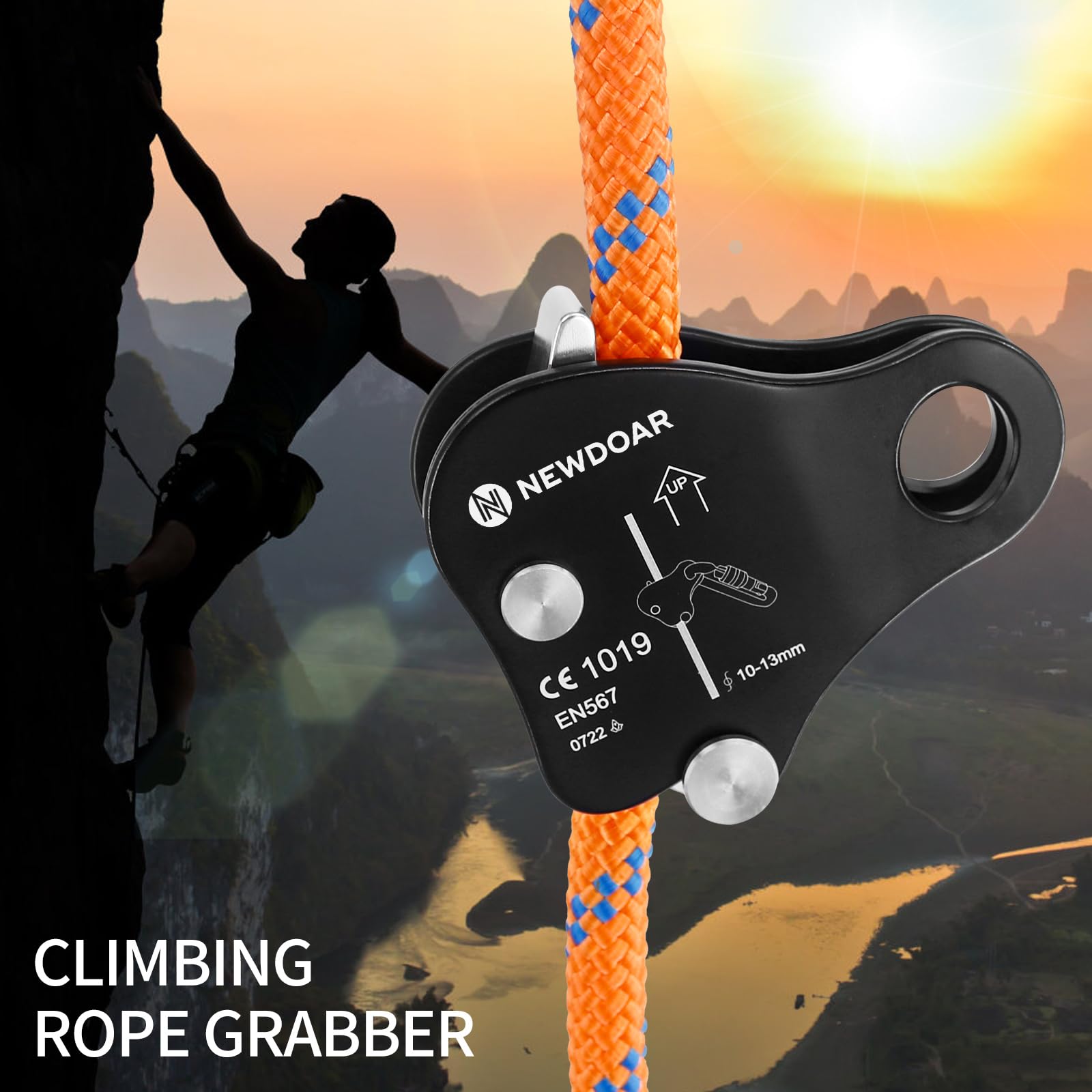 NewDoar Rope Grab Ascender - Adjustable Rope Clamp for Rock Climbing, Rescue & Safety Gear - Perfect for Outdoor Adventures, Caving & Emergency Situations