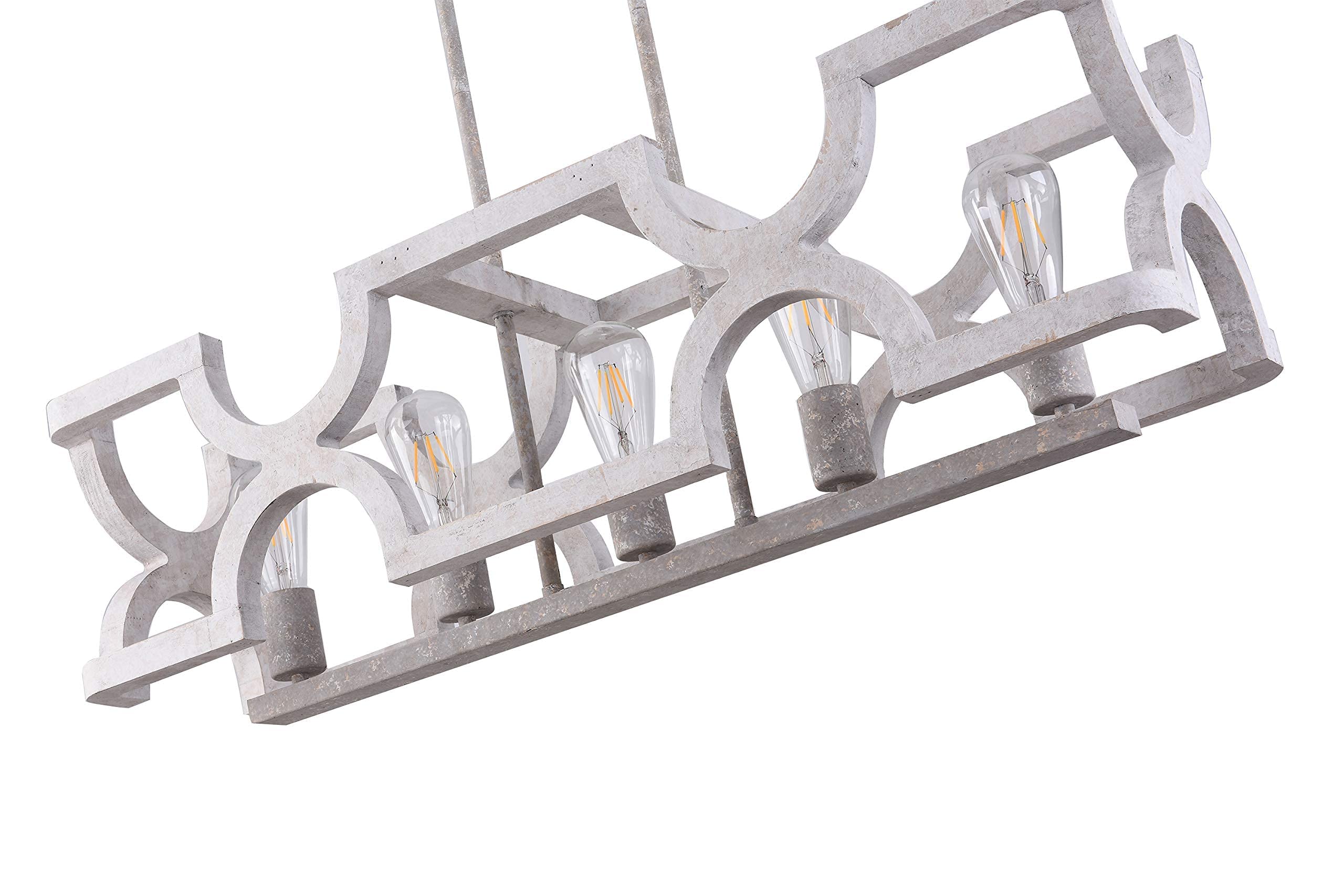 Rustic Farmhouse Chandelier - 5-Light Wood & Iron Pendant Lighting for Kitchen Island, Dining Room, Foyer or Restaurant - Distressed White Finish - Perfect for Country Style Home Decor and Commercial Spaces