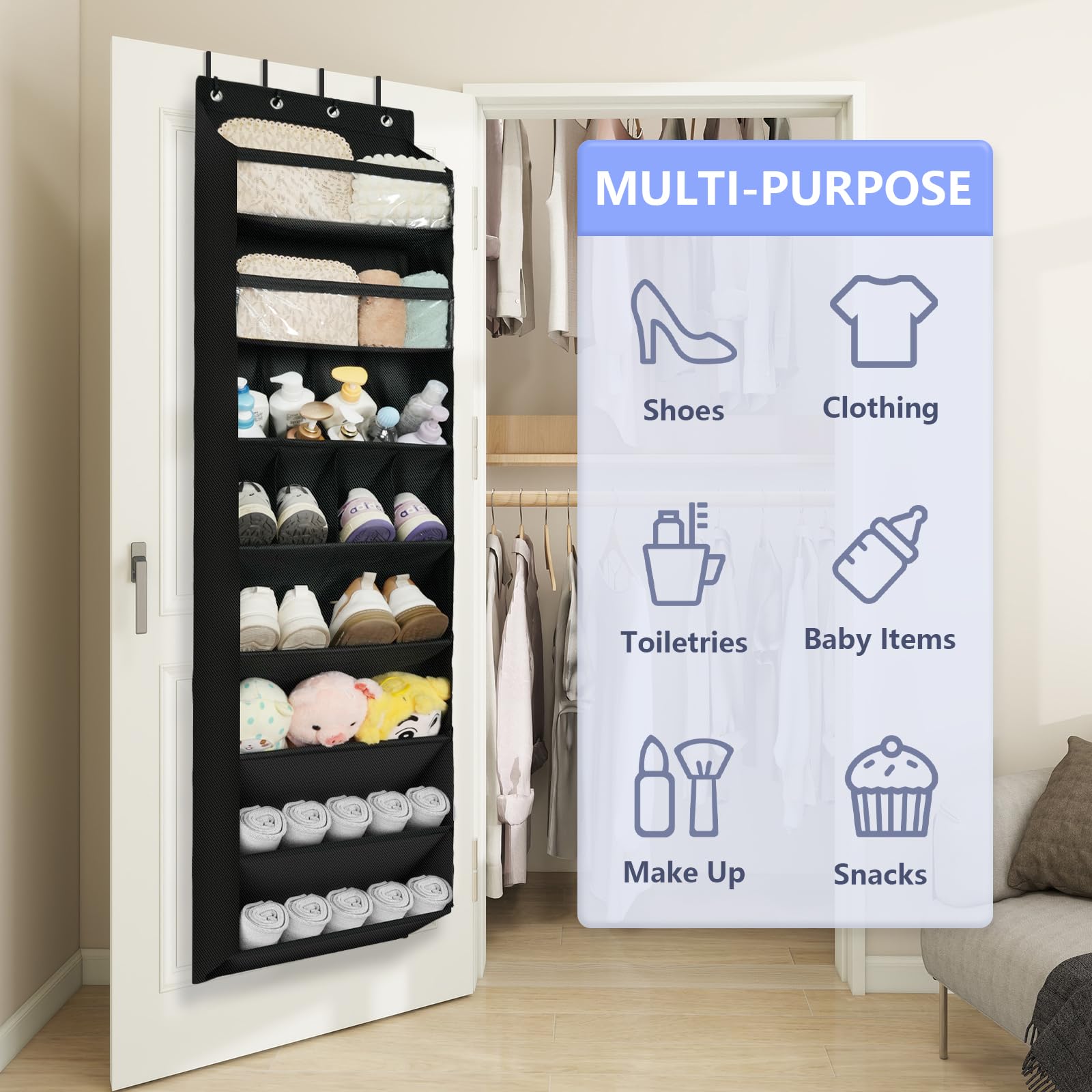 FENTEC 8-Tier Over The Door Shoe Organizer with Deep Pockets - 68