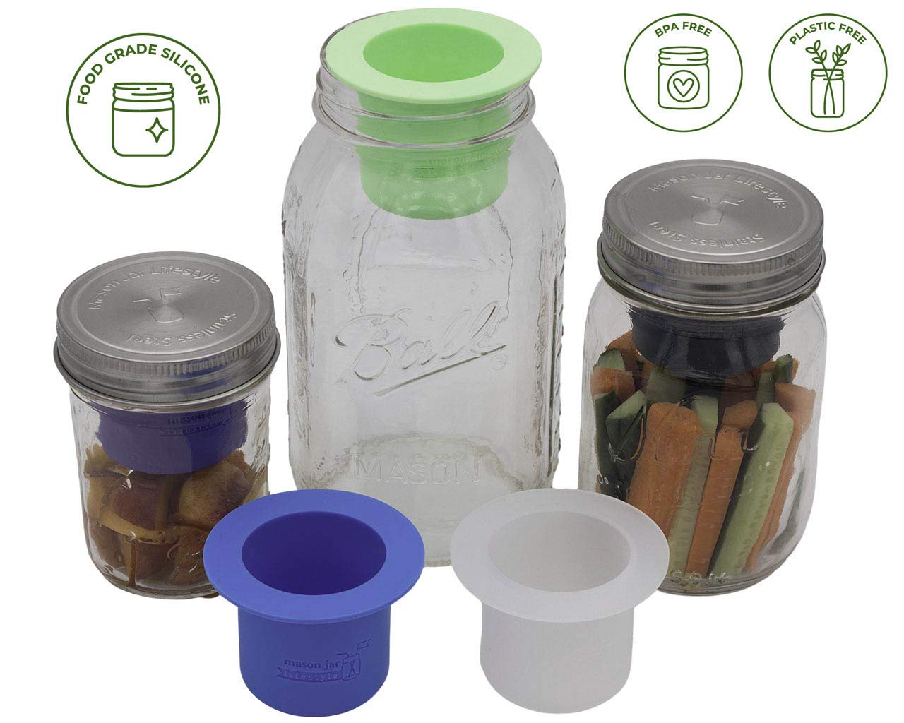 Mason Jar Lifestyle Divider Cup - BPA-Free Plastic Free Bento Lunch Container for Salads, Dips & Snacks | Wide Mouth Jar with Removable Dividers (Charcoal Gray) - Perfect for Meal Prep, Office Lunches & Picnics