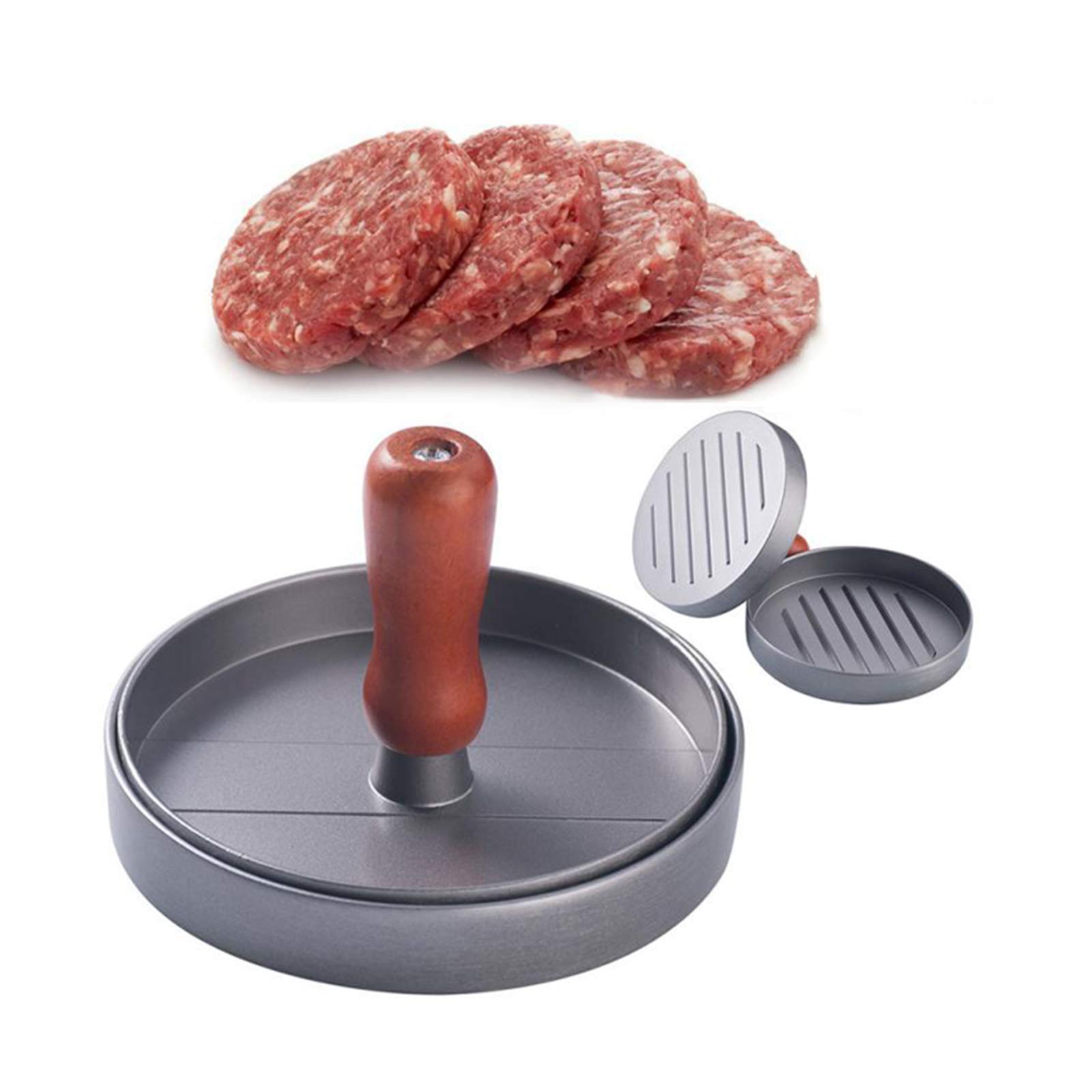 **Non-Stick Hamburger Press Patty Maker - Heavy Duty Burger Press with Comfortable Wooden Handle for BBQ, Grilling & Home Cooking - Dishwasher Safe & Easy Clean**    **Perfect for Backyard BBQs, Camping, Picnics & Restaurant-Quality Homemade Burgers**