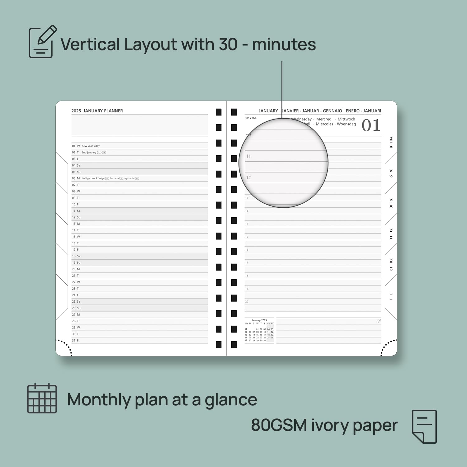 POPRUN 2024-2025 Academic Planner - A5 Spiral Hardcover Daily Diary with Monthly Tabs (August 2024-July 2025), Day per Page Organization, Light Pink - Perfect for Students, Teachers & Office Professionals