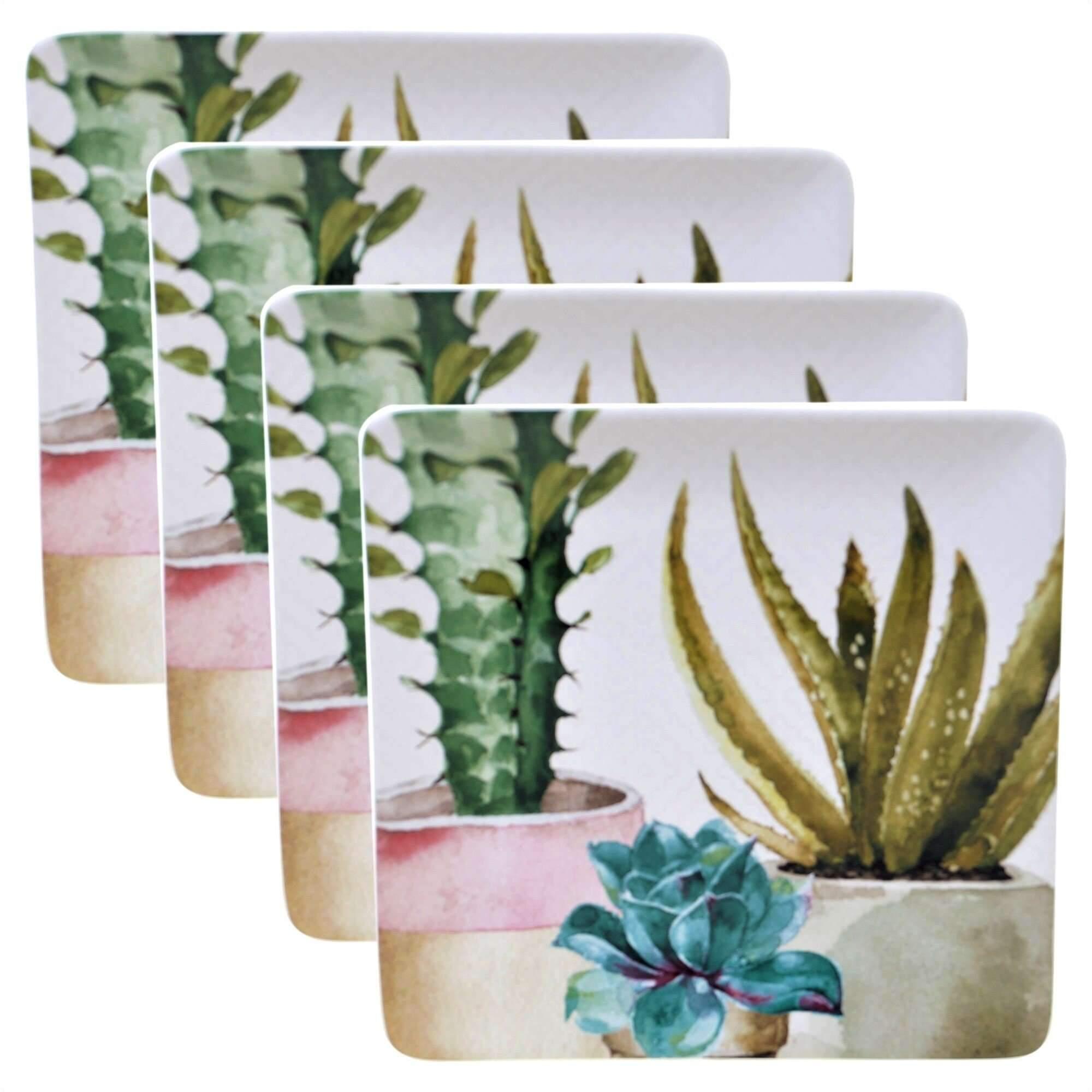 Stylish Cactus & Succulent Printed Dinner Plates - 6 Inch Ceramic Plates Set for Home Dining, Party Decor, and Kitchen Decorations - Perfect for Everyday Meals, Special Occasions, and Gift Giving