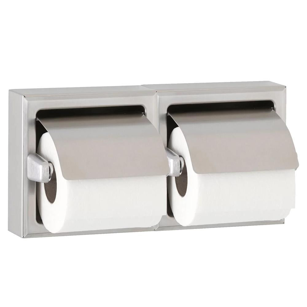 Bobrick B699 Recessed Dual Roll Toilet Paper Dispenser with Hood - Ideal for Commercial Restrooms, Offices, and Public Washrooms