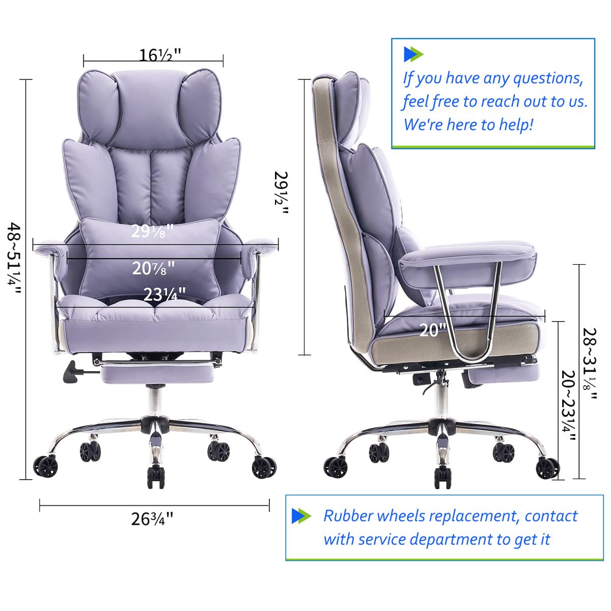 Efomao Big and Tall Office Chair 400LBS Capacity - Heavy Duty Executive Chair with Adjustable Footrest - Ergonomic Home Office Desk Chair for Large People - Purple Big & Tall Computer Chair for Work, Gaming, and Study