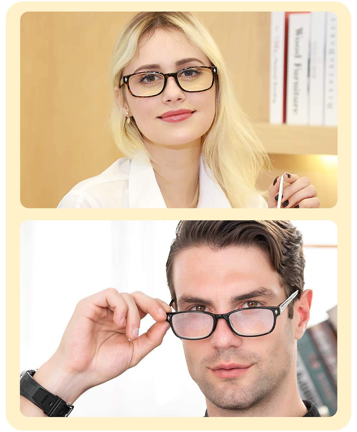 Blue Light Blocking Reading Glasses 2 Pack - Computer Glasses for Men & Women - Reduce Eye Strain for Office Work, Gaming & Screen Time