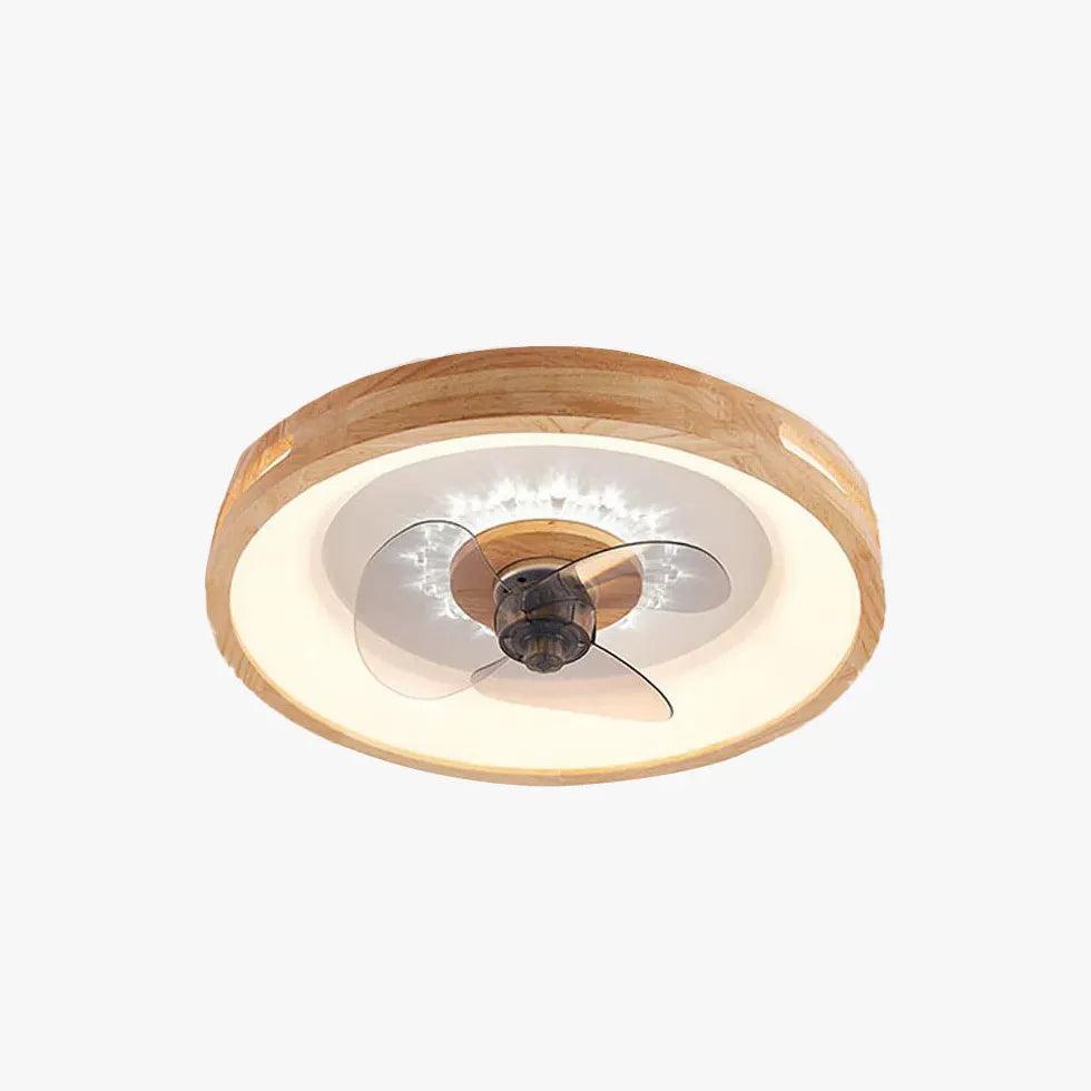 Modern Round Border Wooden Ceiling Fan with LED Light - Energy Efficient Indoor Cooling for Living Room, Bedroom & Office