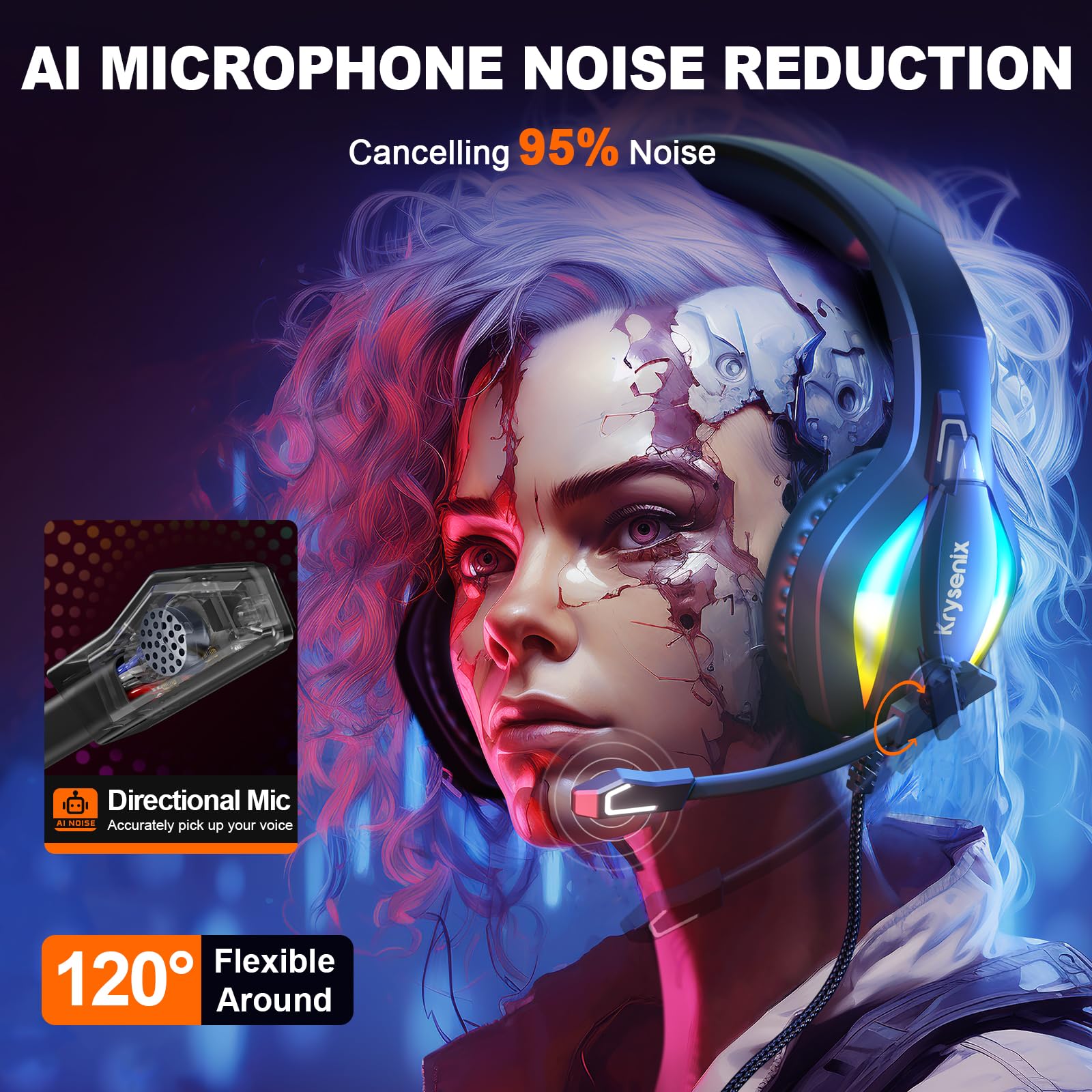 PG1 Gaming Headset with Mic for PS5, PC, Xbox - RGB Light & 3.5mm Jack for Pro Gamers