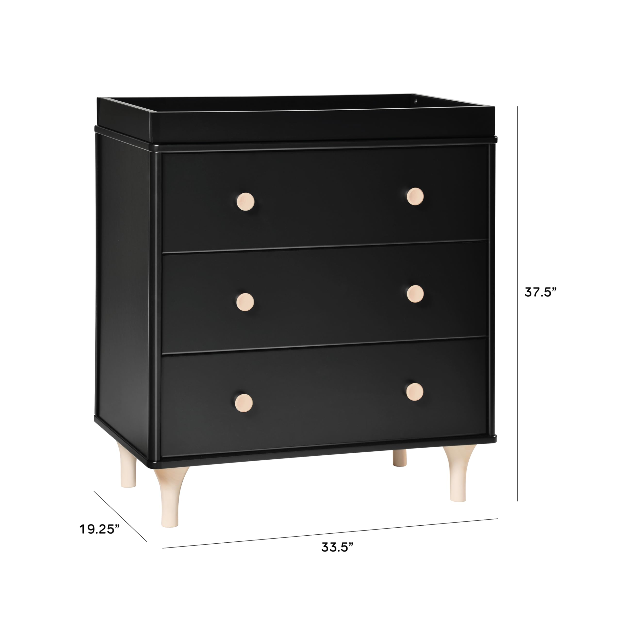Babyletto Lolly 3-Drawer Changing Table Dresser with Removable Changing Tray - Black & Washed Natural Finish, Greenguard Gold Certified | Nursery Furniture for Diaper Changing & Baby Storage