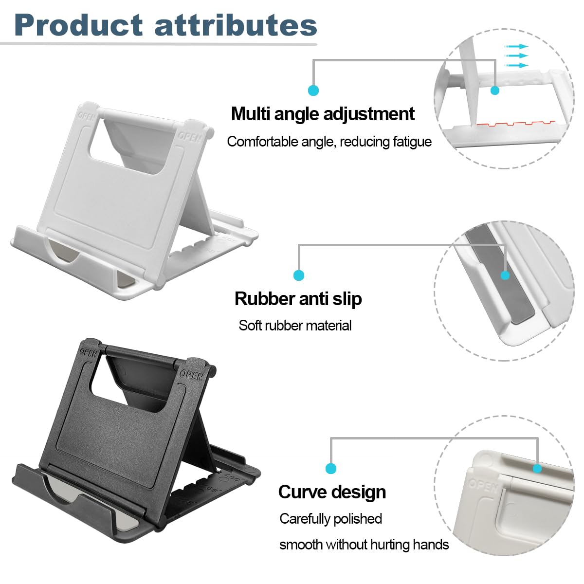 2 Pack Foldable Phone Stand Holder for Desk - Compatible with iPhone 15/14/13/12/11 Pro/XS/XS Max/XR/X/8, Nintendo Switch & All Smartphones (Black & White) - Perfect for Home Office, Gaming & Video Watching