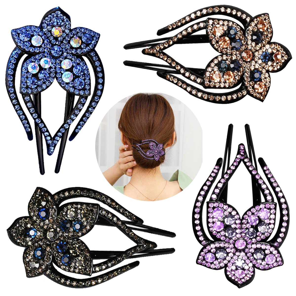 Yusier 4PCS Heart Shaped Rhinestone Hair Clips - Sparkly Duckbill Barrettes for Women, Shiny Decorative Hair Accessories for Prom, Wedding, Party & Everyday Use