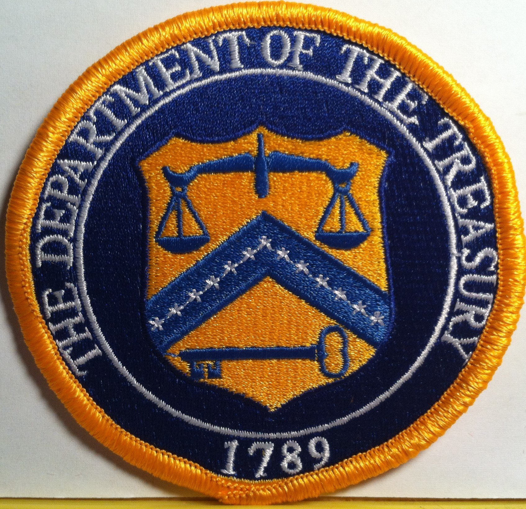 JHMYAR 1789 US Department of The Treasury Seal Iron-On Patch with Gold Border - Perfect for Jackets, Bags & DIY Crafts | Vintage American Government Emblem