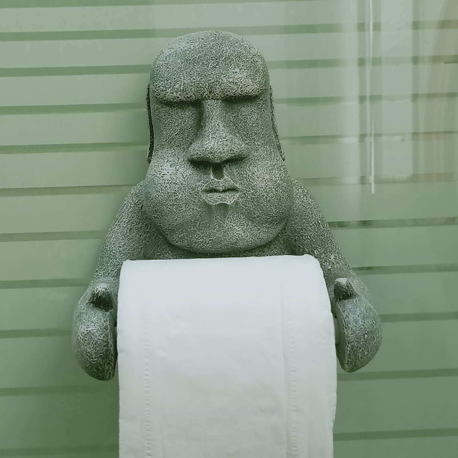 Funny Easter Island Toilet Paper Holder - Wall Mount Moai Statue Tissue Dispenser for Bathroom Decor, Grey | Unique Bathroom Accessory for Home & Office Use