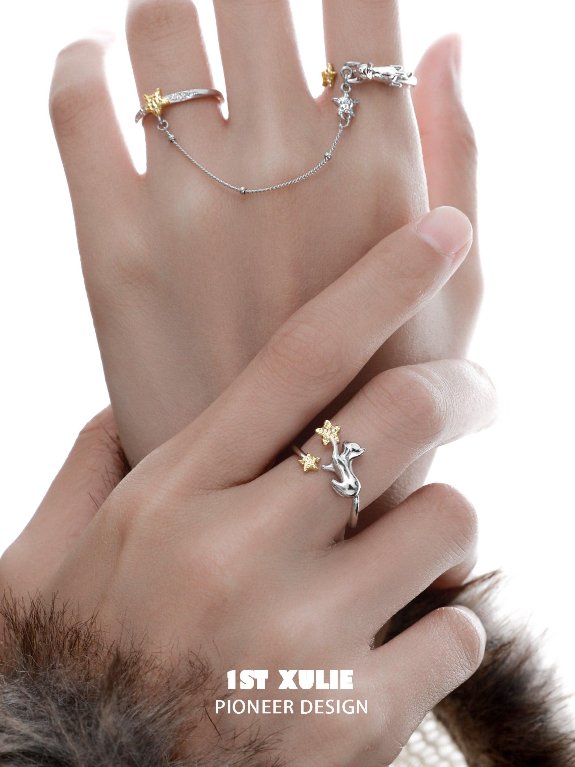 CAT'S GAZE S925 Sterling Silver Cat Ring - Elegant Stackable Dainty Jewelry for Women, Perfect for Everyday Wear, Gifts & Special Occasions