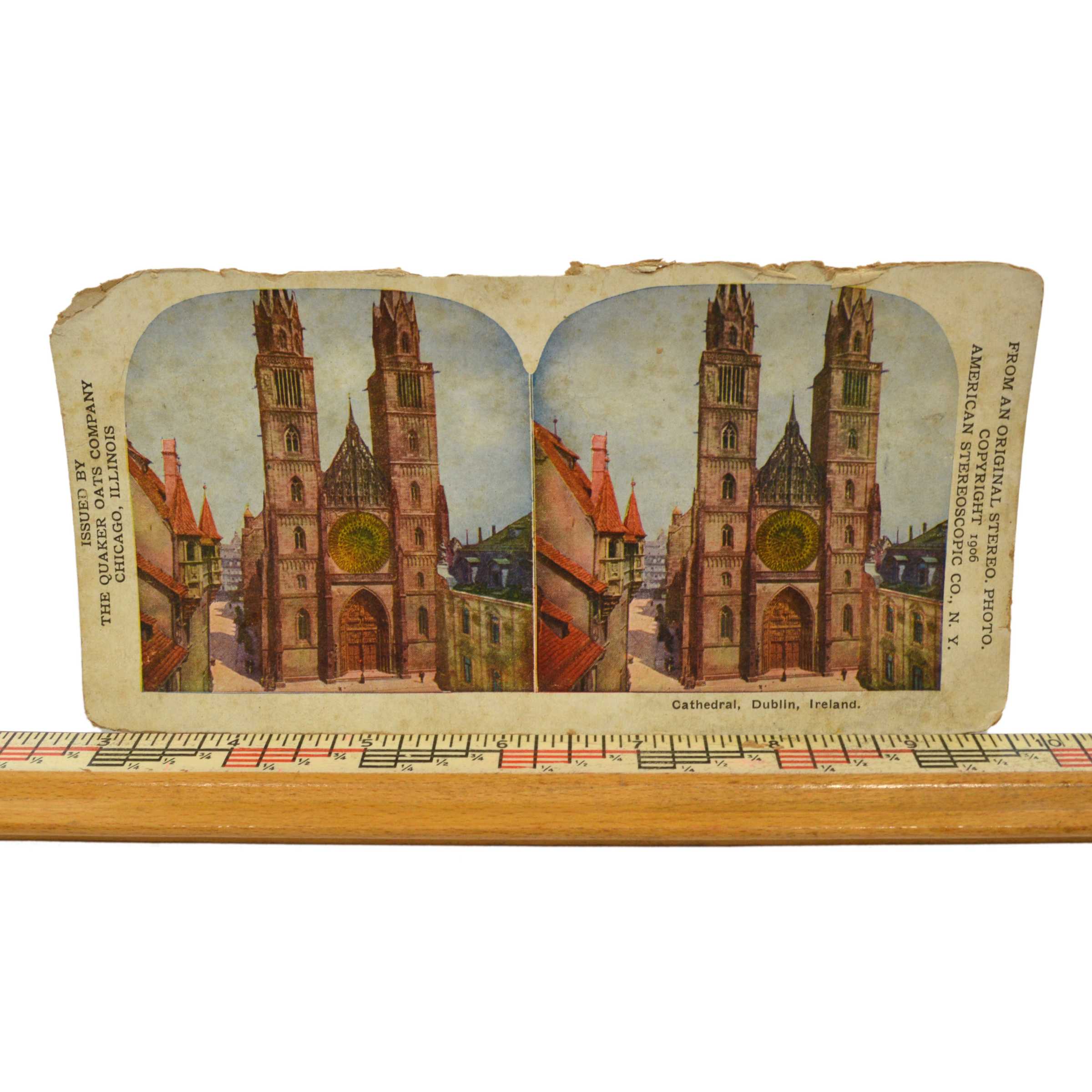 Antique American Stereoscopic Co. StereoView of Dublin Cathedral - Vintage Quaker Oats Collectible c.1906 | Historical Photography for Home Decor & Victorian Era Collectors
