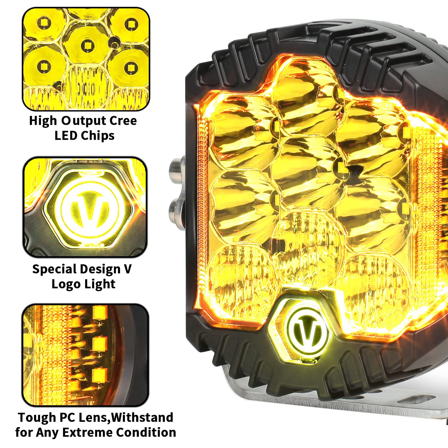 5 Inch 50W Amber LED Offroad Driving Light - Spot Flood Combo Beam for Jeep Wrangler, ATV, Trucks, SUV, Pickup & UTV 4x4 - Durable Waterproof Lights for Night Off-Roading, Hunting & Trail Adventures