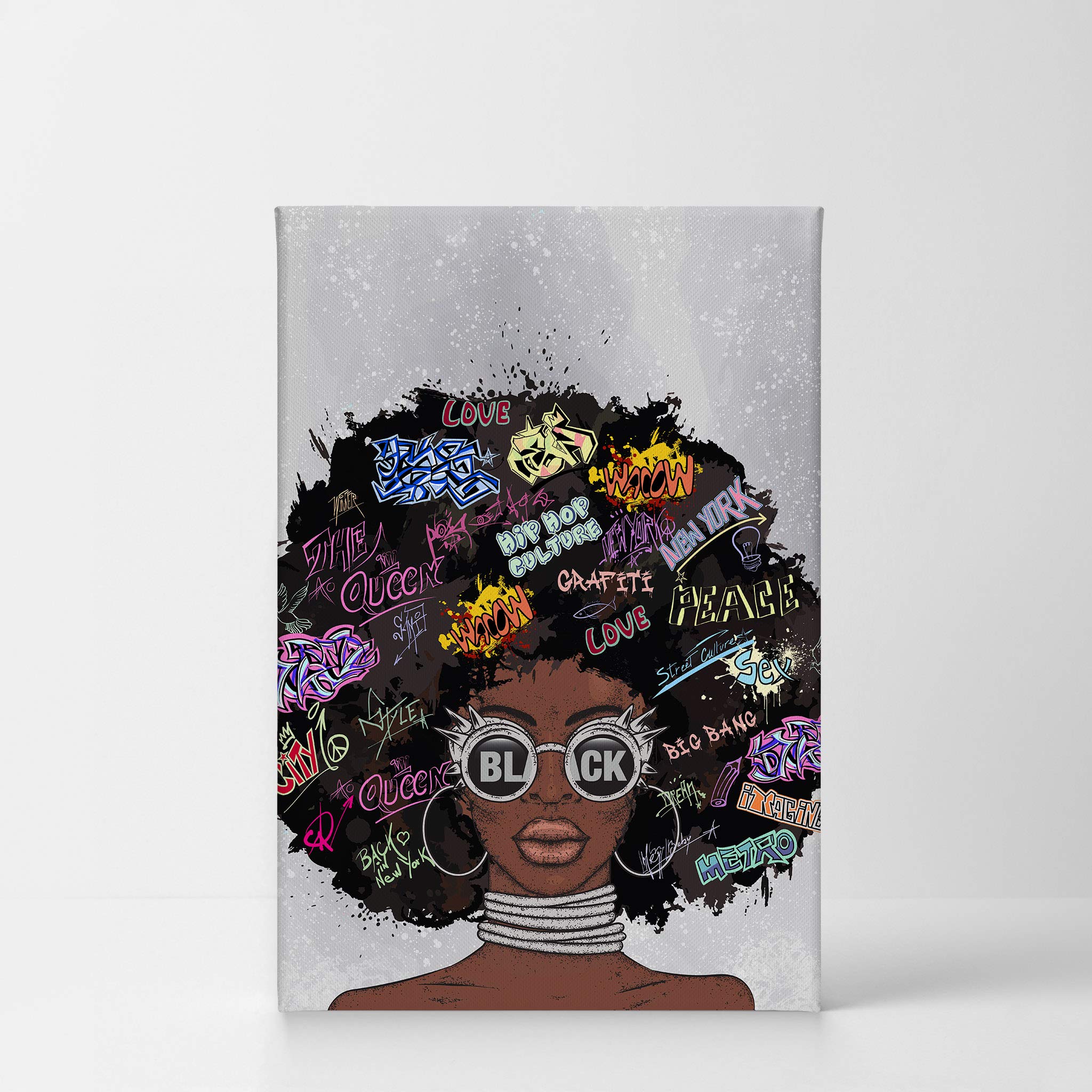 African American Wall Art - Black Art Canvas Prints 36x24 - Black Girl Pop Art Decor with Glasses - Perfect for Living Room, Bedroom & Office Decor