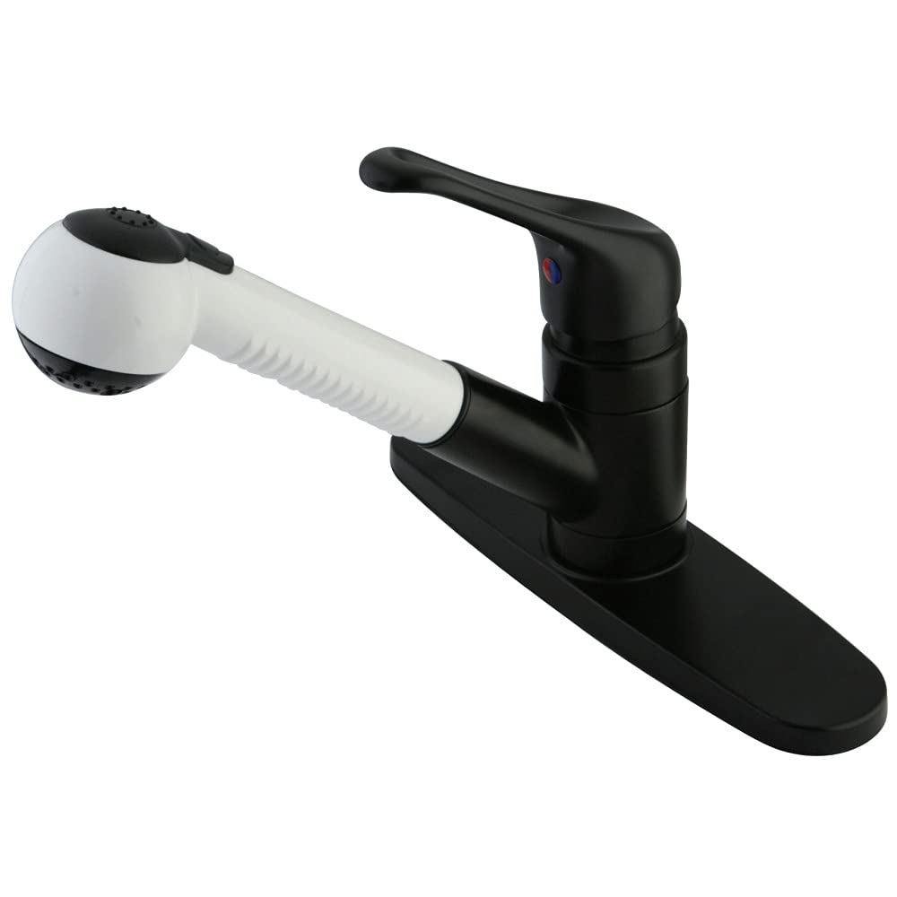 Kingston Brass KB705 Wyndham Pull-Out Sprayer Kitchen Faucet - 7-5/8 Inch Spout Reach, Oil Rubbed Bronze Finish for Modern Farmhouse & Rustic Kitchen Sinks