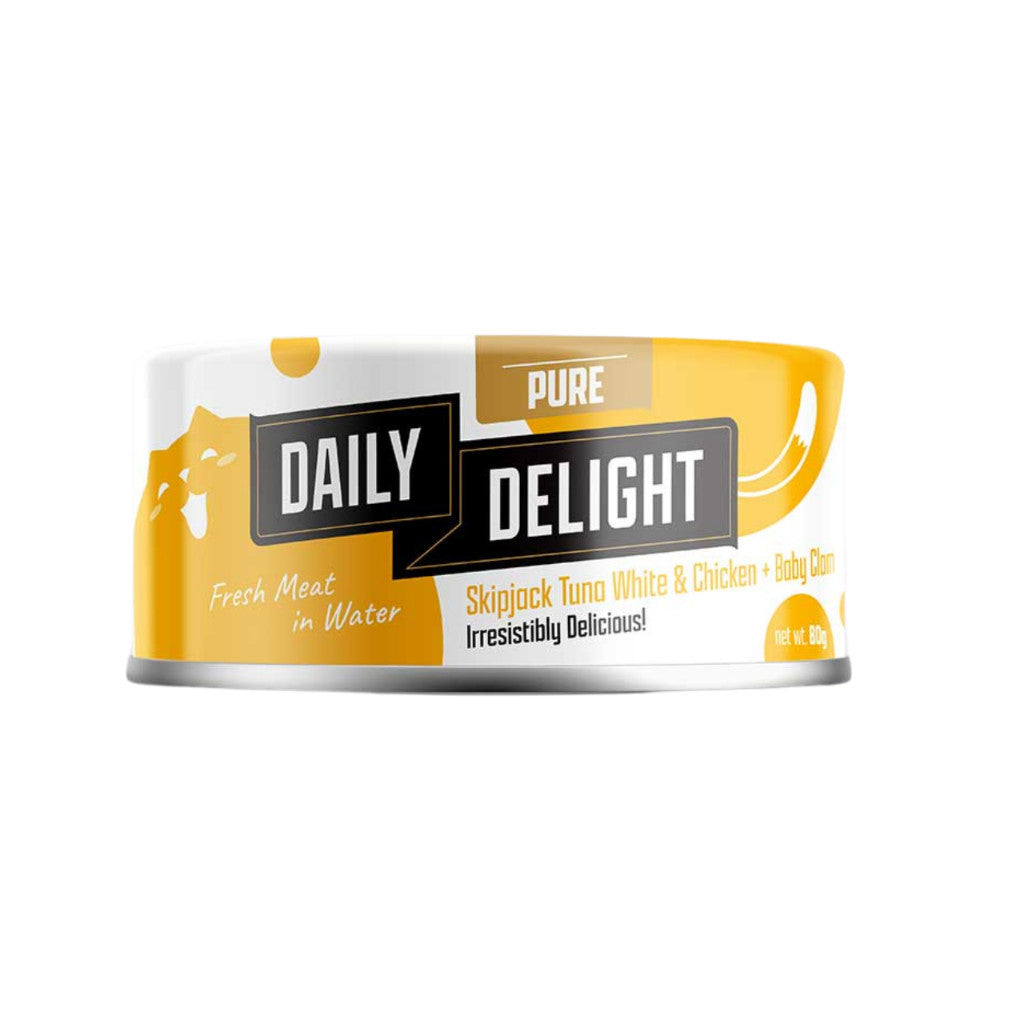 24-Pack Daily Delight Pure Wet Cat Food 80g - Grain Free, Premium Quality, Easy to Digest with Skipjack & Baby Clam - Perfect for Kittens, Adult Cats & Senior Felines at Home or Travel