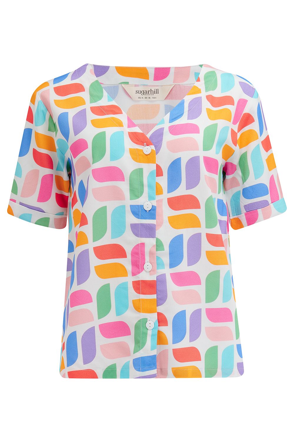 Stylish Hatty Shirt in Off White with Curved Geometric Design - Perfect for Casual Outings and Summer Fashion