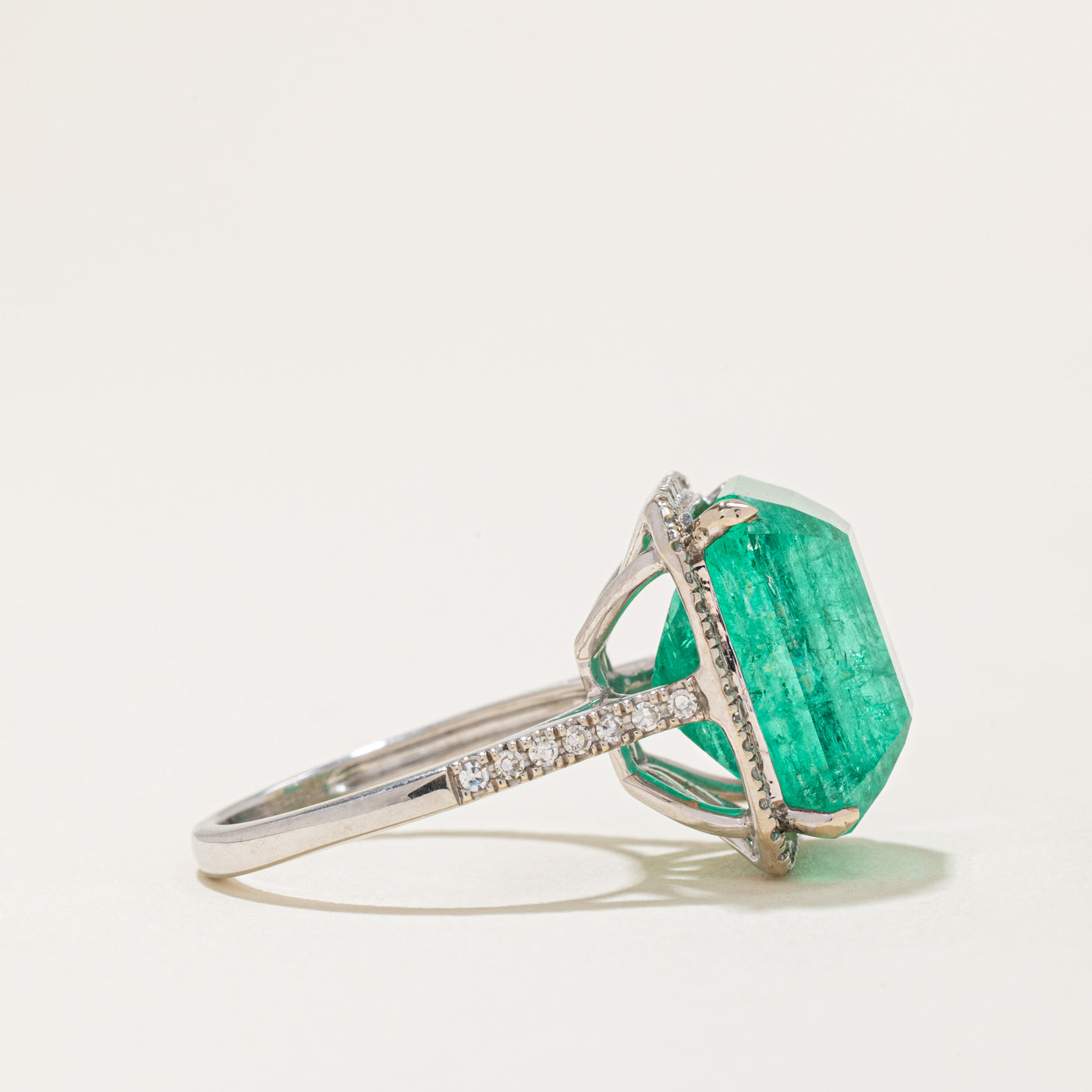 Effy 12.67ct Emerald & 0.30ctw Diamond Halo Cocktail Ring - Size 6 | Elegant Statement Jewelry for Evening Parties, Weddings & Special Occasions