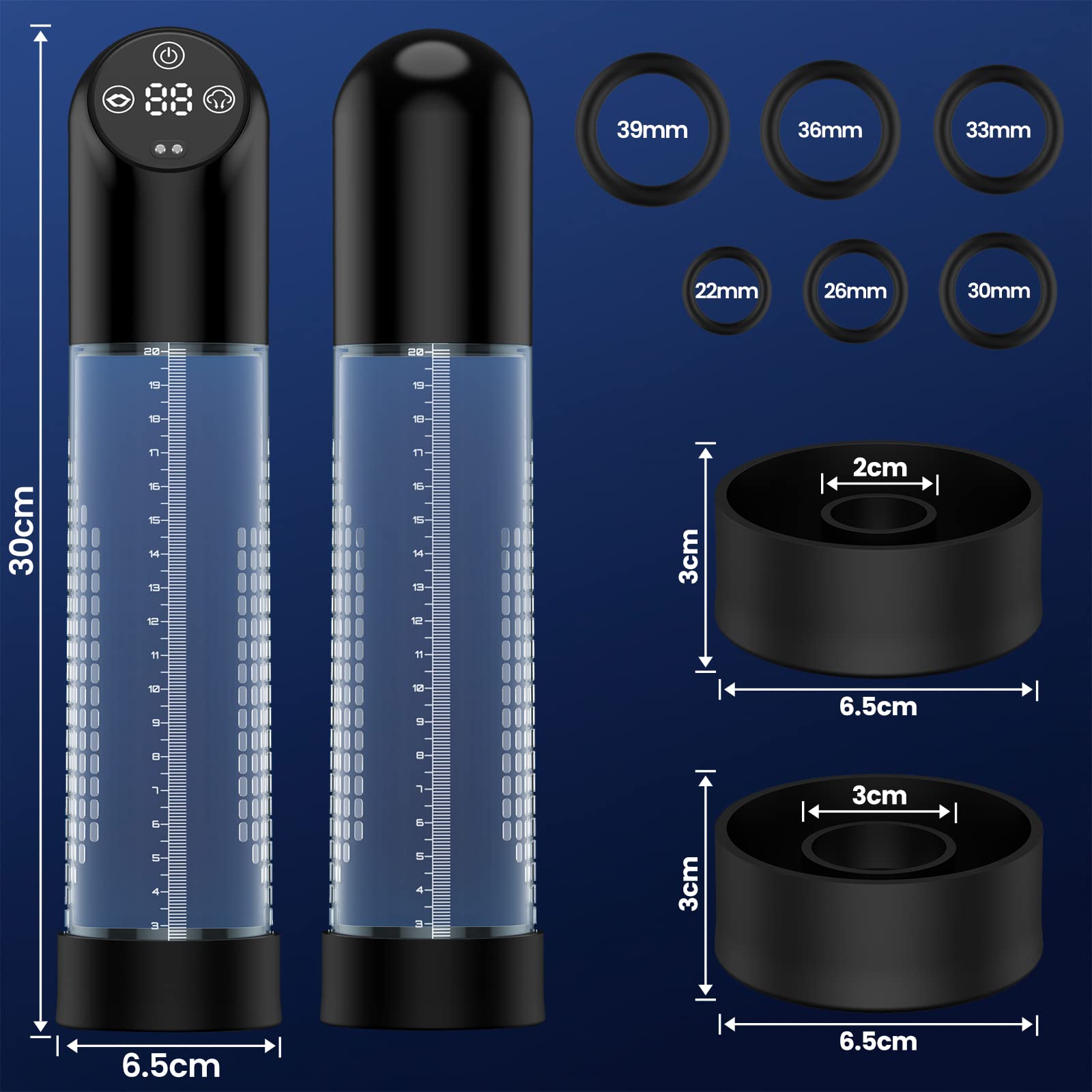 **IPX7 Waterproof Penis Pump for Men - 6 Suction Levels, Silicone Sleeves & Cock Rings - Enhances Size & Pleasure - Perfect for Solo Play & Couples Use**