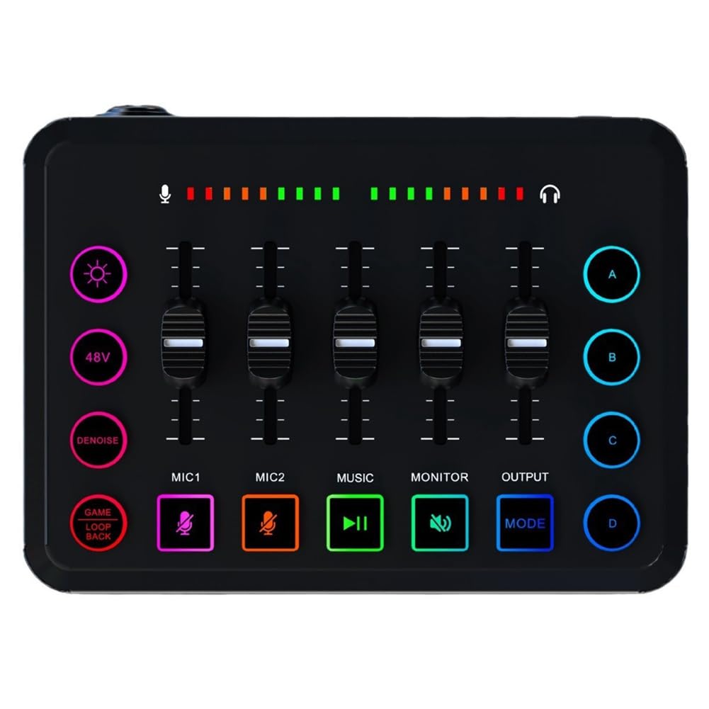 TYREE 48V Rechargeable Audio Mixer with XLR Microphone Interface - Professional Sound Card & RGB Mixer for Podcasting, Live Streaming & Music Recording | Perfect for Home Studios & Content Creators